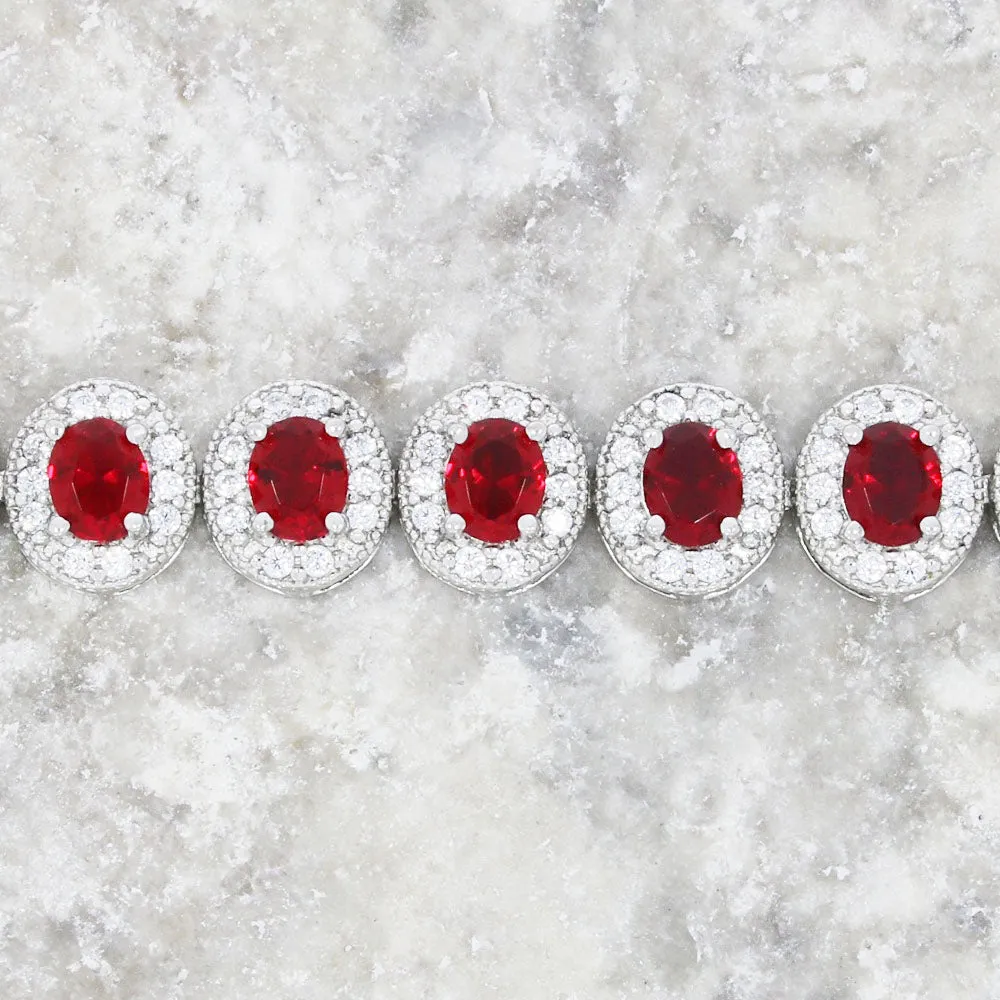 Ladies Sterling Silver Red Cubic Zirconia Bracelet GVL025
