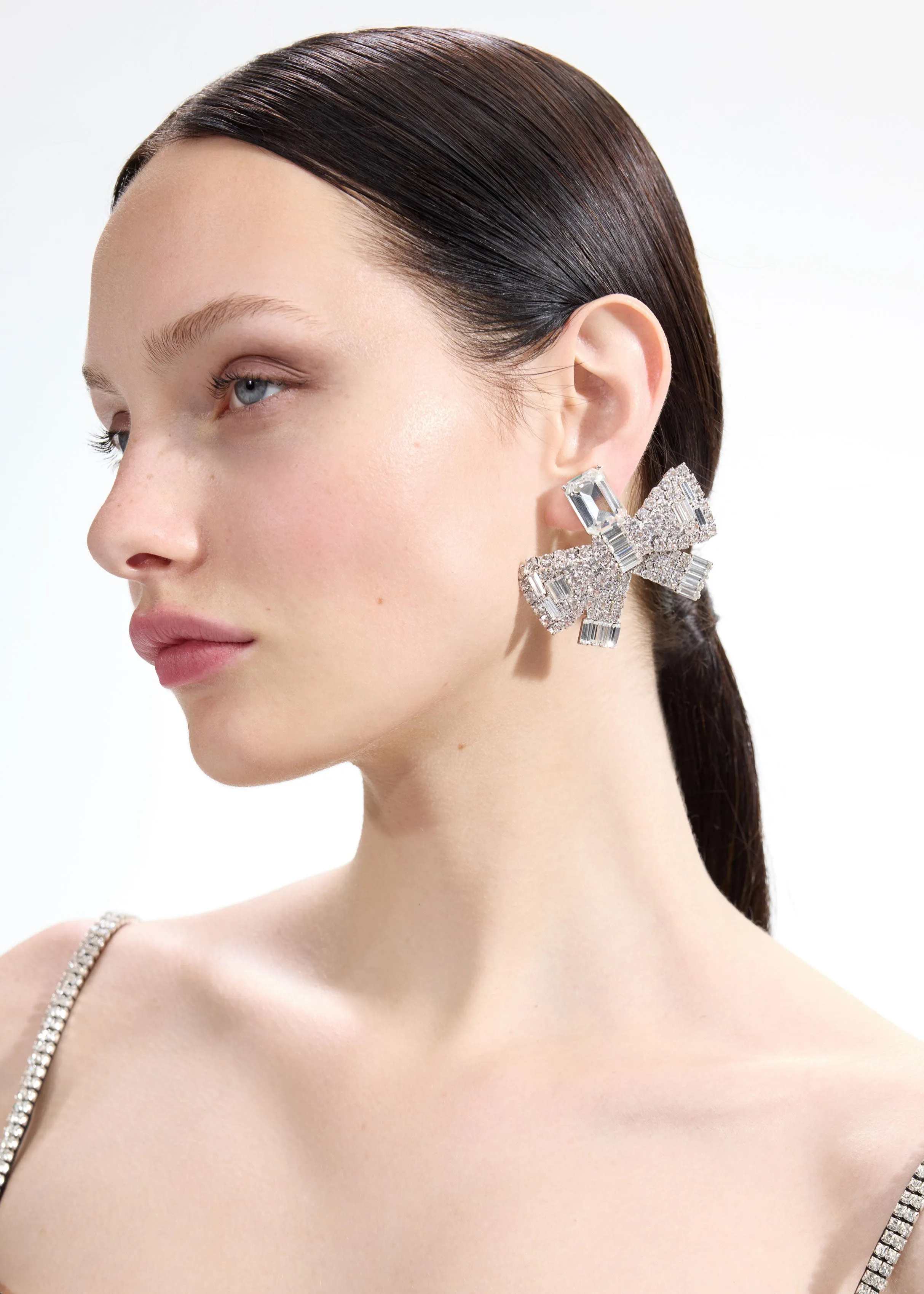 Large Crystal Bow Earrings Self Portrait