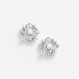 Large Silver Encrusted Earrings Self Portrait