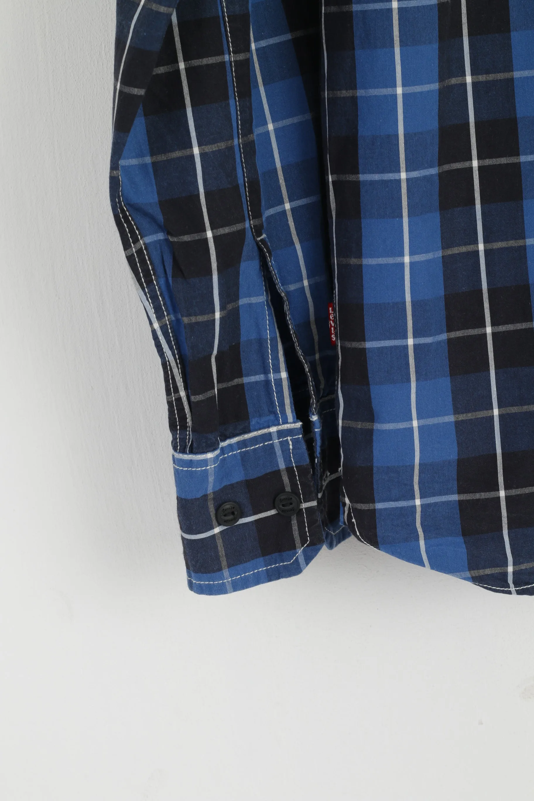 Levi's Men S Casual Shirt Navy Blue Check Cotton Standard Fit Long Sleeve Top