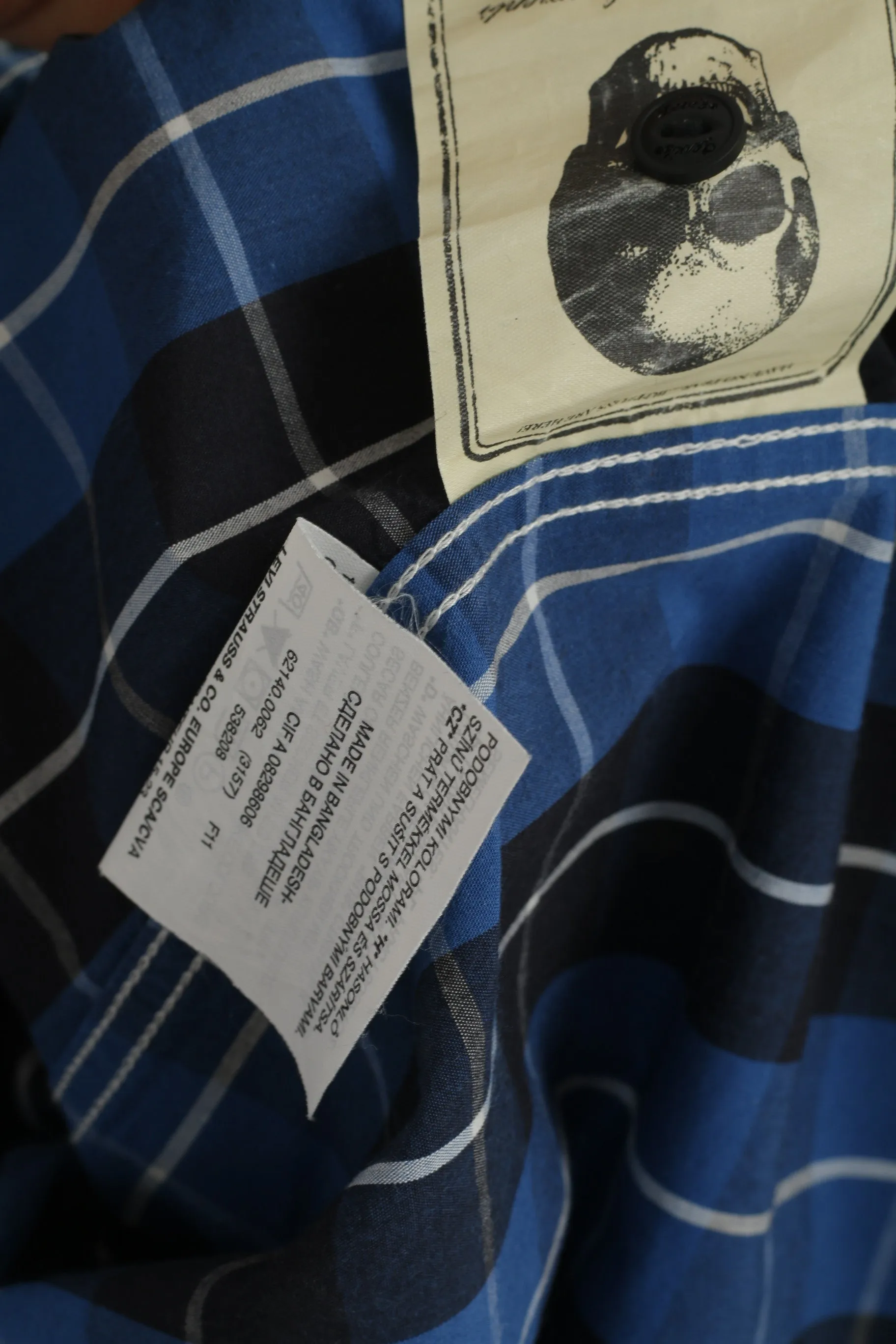Levi's Men S Casual Shirt Navy Blue Check Cotton Standard Fit Long Sleeve Top