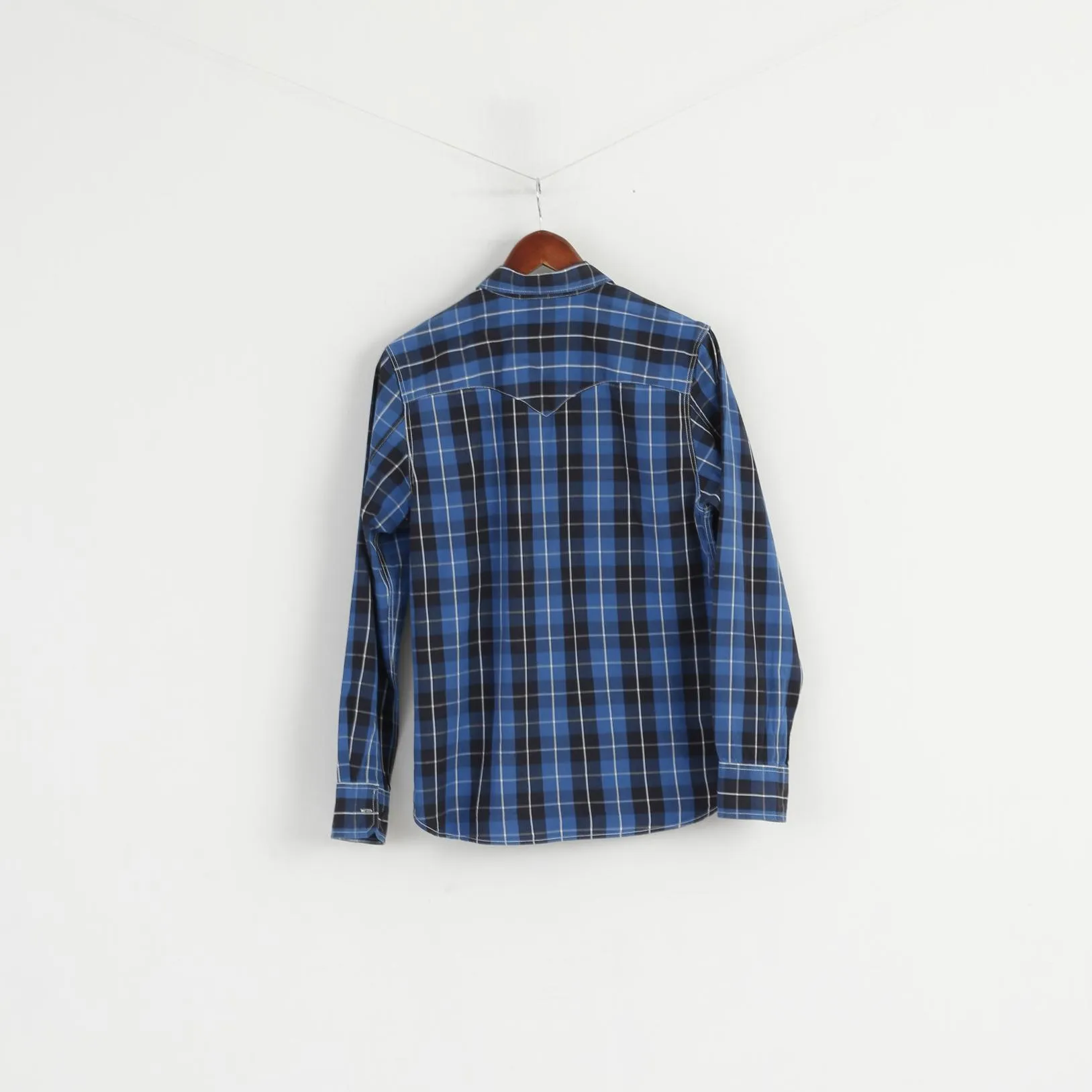 Levi's Men S Casual Shirt Navy Blue Check Cotton Standard Fit Long Sleeve Top