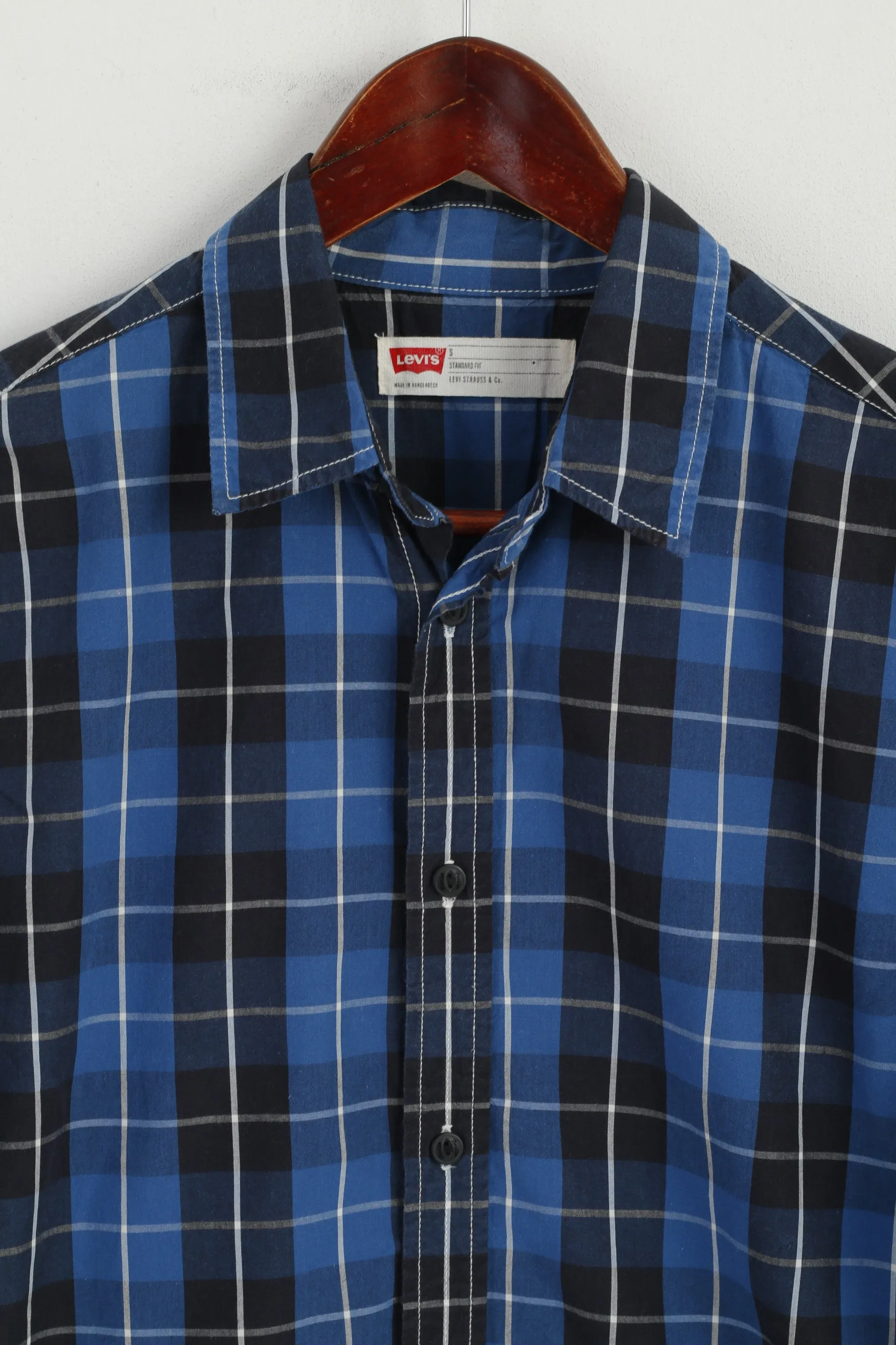 Levi's Men S Casual Shirt Navy Blue Check Cotton Standard Fit Long Sleeve Top