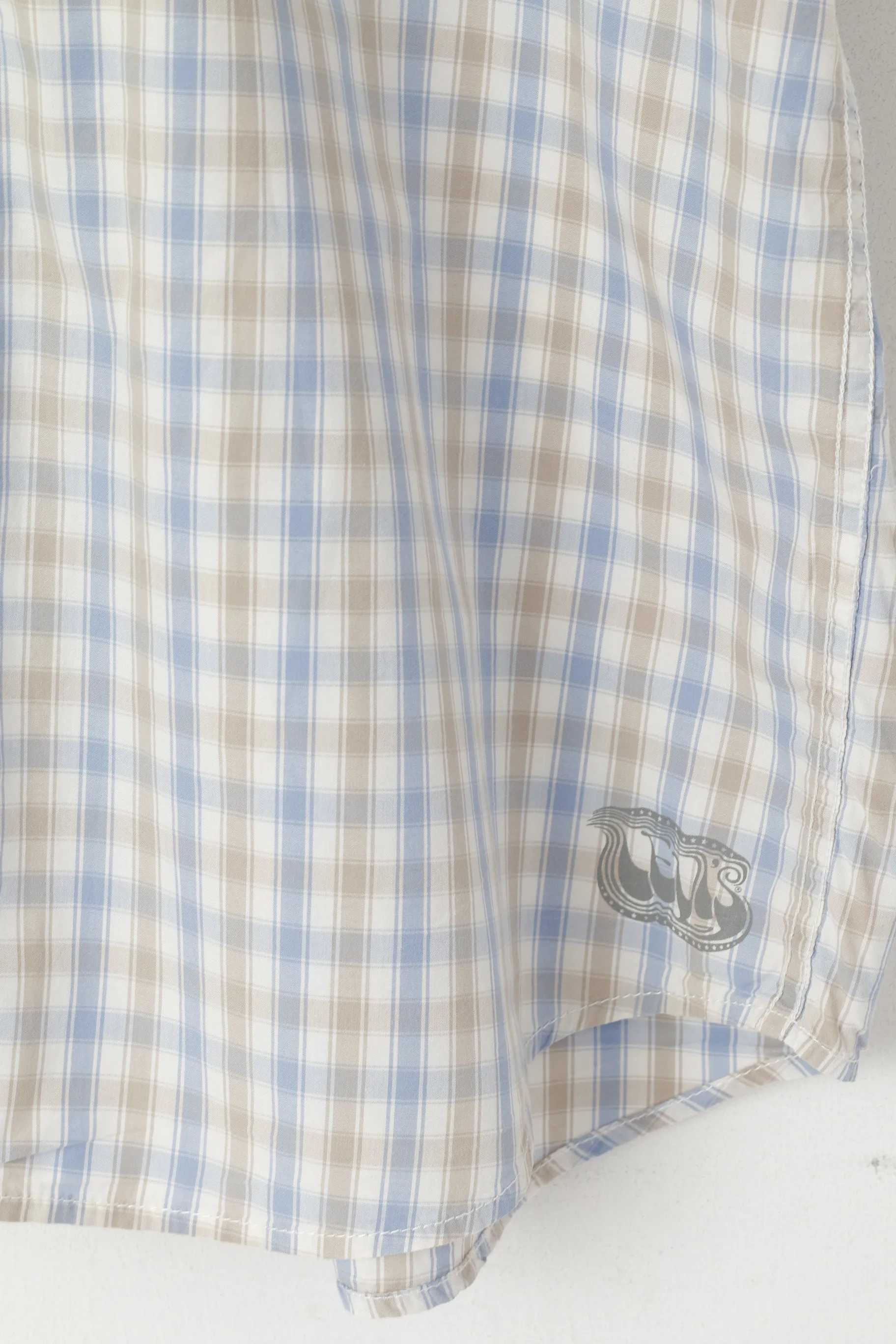 Levi's Men XL Casual Shirt Blue Beige Check Cotton Snap Short Sleeve Top