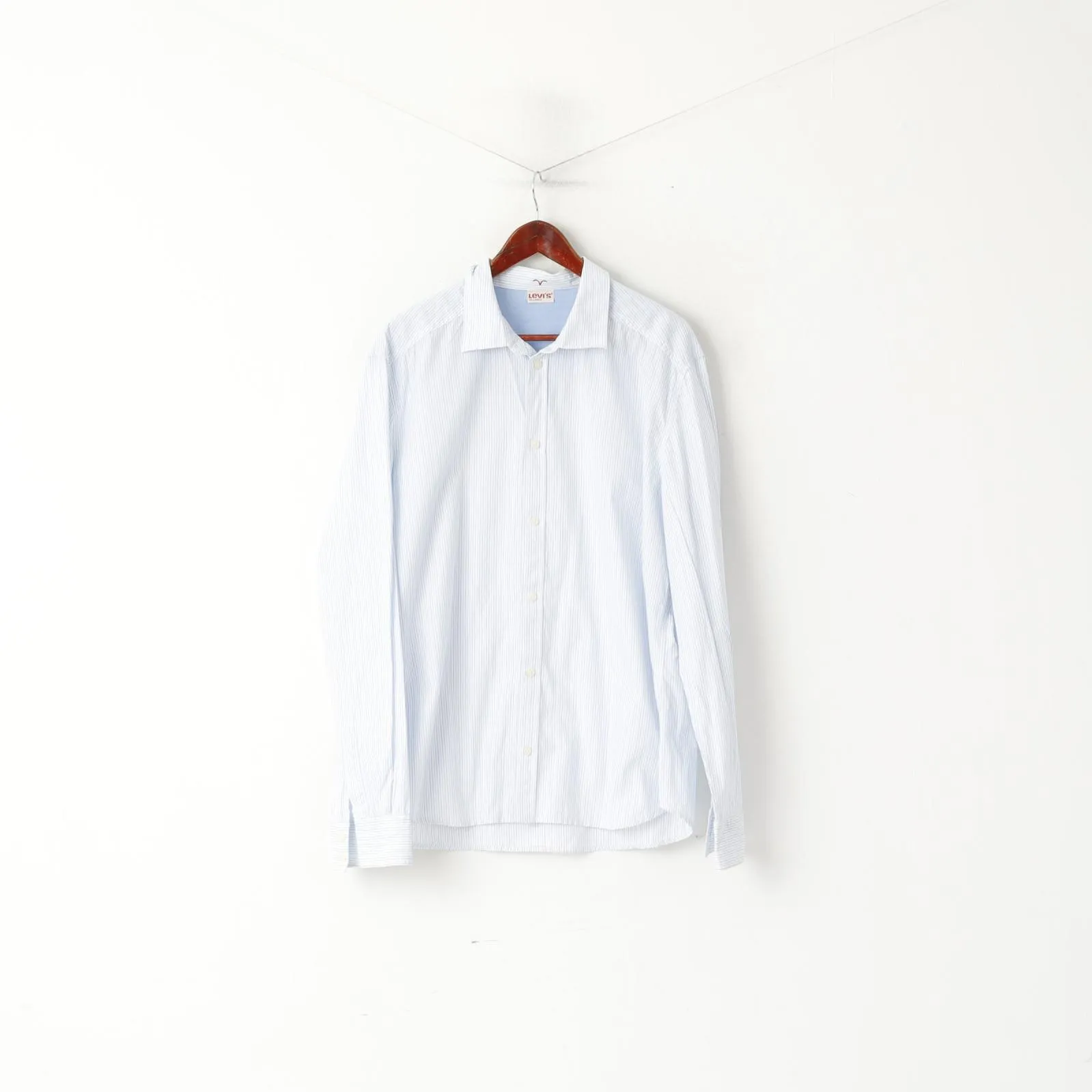 Levi's Men XXL Casual Shirt Blue White Striped Cotton Long Sleeve Top