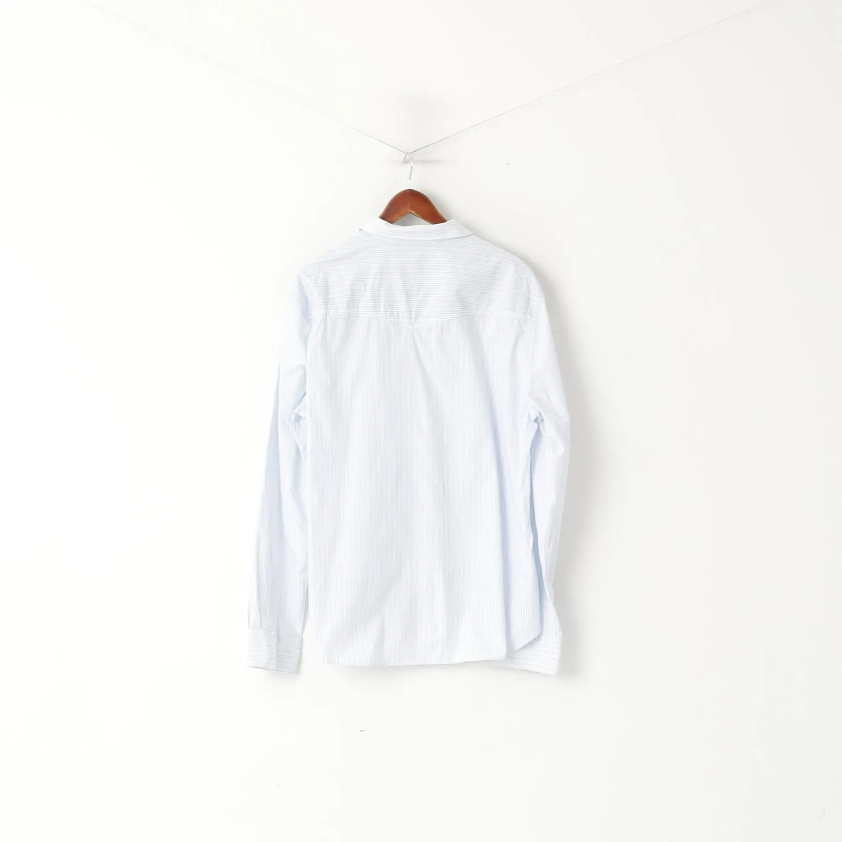 Levi's Men XXL Casual Shirt Blue White Striped Cotton Long Sleeve Top
