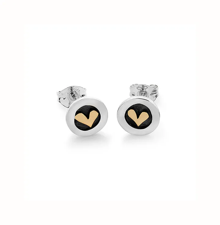 Linda MacDonald Sterling Silver and 9ct Gold Heart Stud Earrings Meadow Collection SMEDH