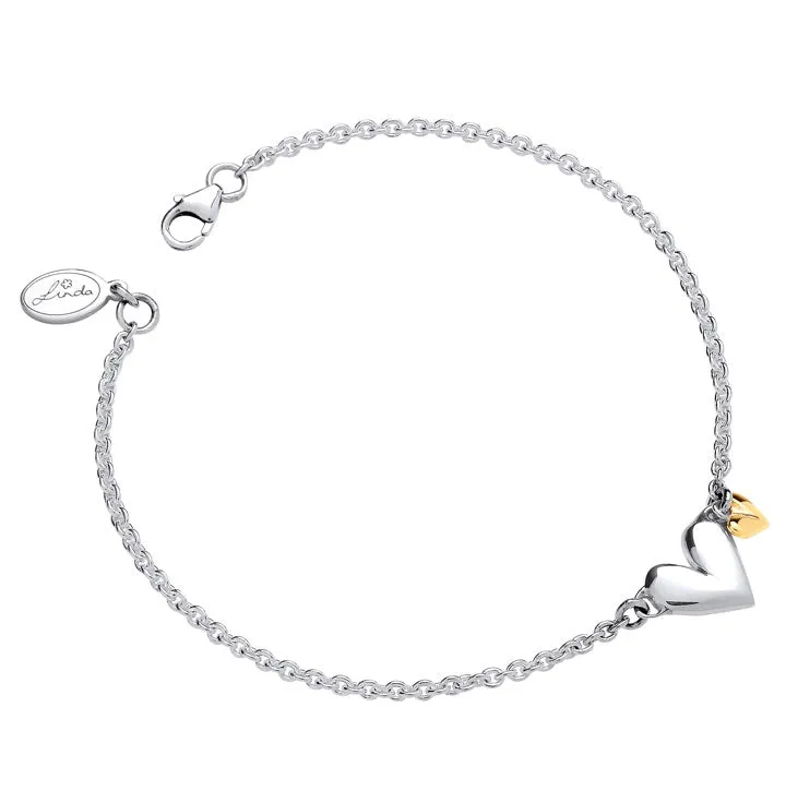 Linda MacDonald Sterling Silver and 9ct Yellow Gold  Heart Bracelet You and Me Collection BYM