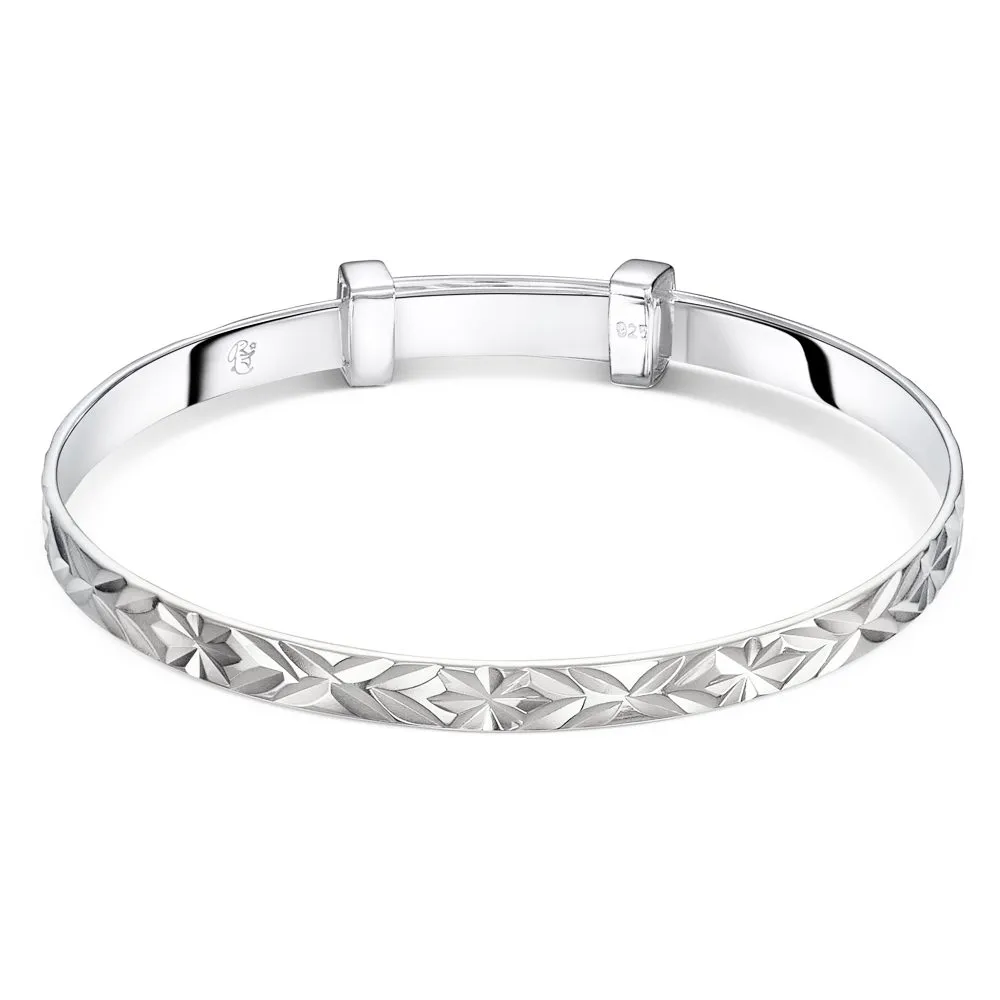 Little Star Maeve Diamond Cut Sterling Silver Baby Bangle LSB0481