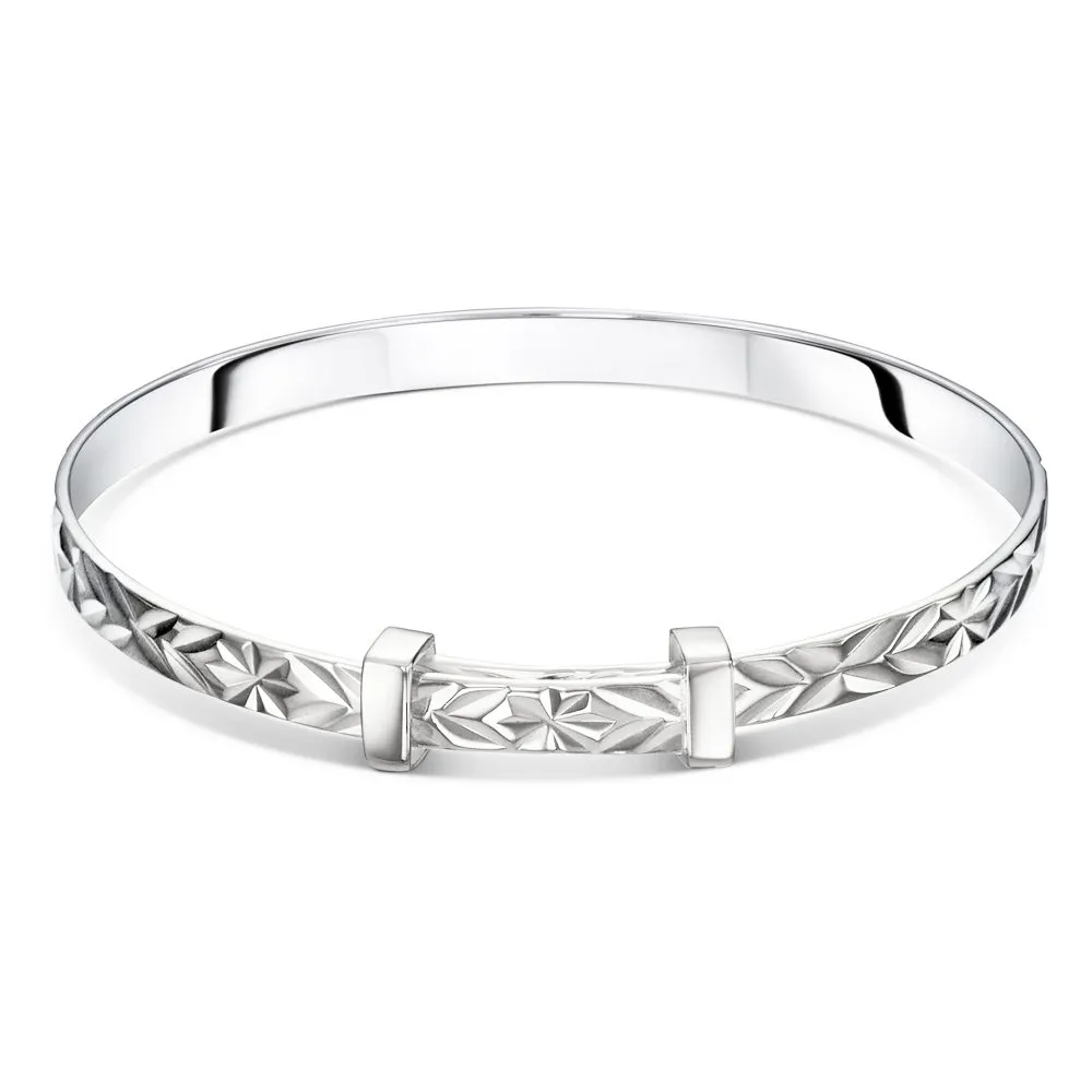 Little Star Maeve Diamond Cut Sterling Silver Baby Bangle LSB0481