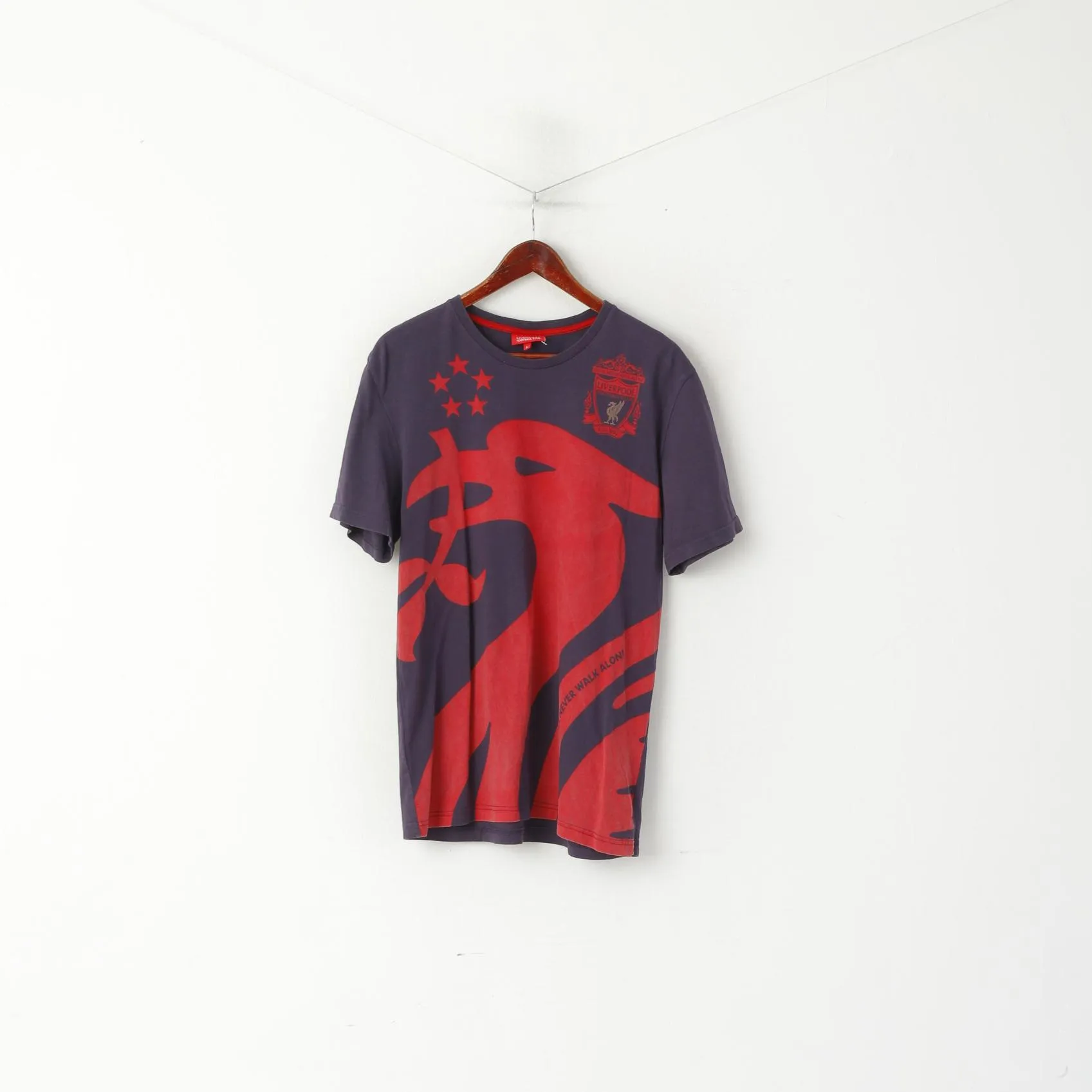 Liverpoll Football Club Men L T- Shirt Purple Cotton LFC Crew Neck Top