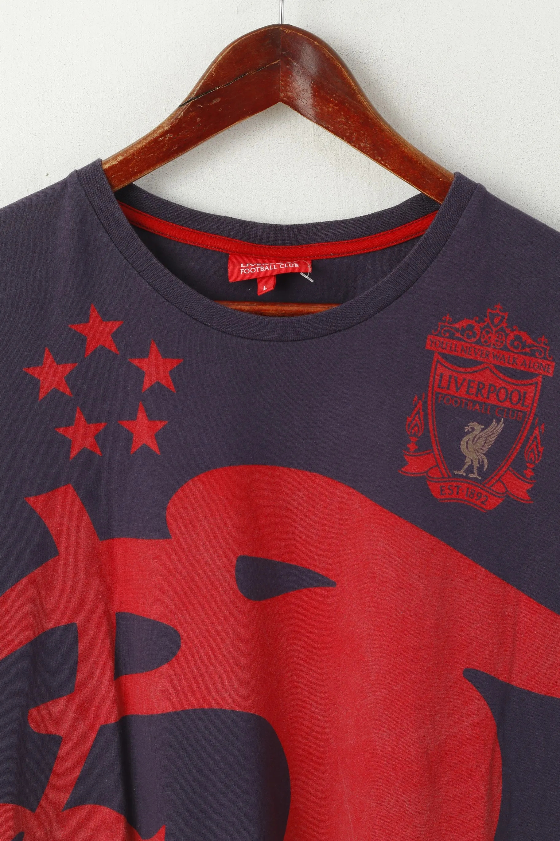 Liverpoll Football Club Men L T- Shirt Purple Cotton LFC Crew Neck Top