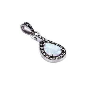 London Vintage Sterling Silver Marcasite and Opal Pendant