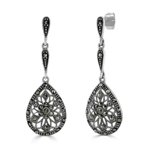 London Vintage Sterling Silver Marcasite Drop Earrings