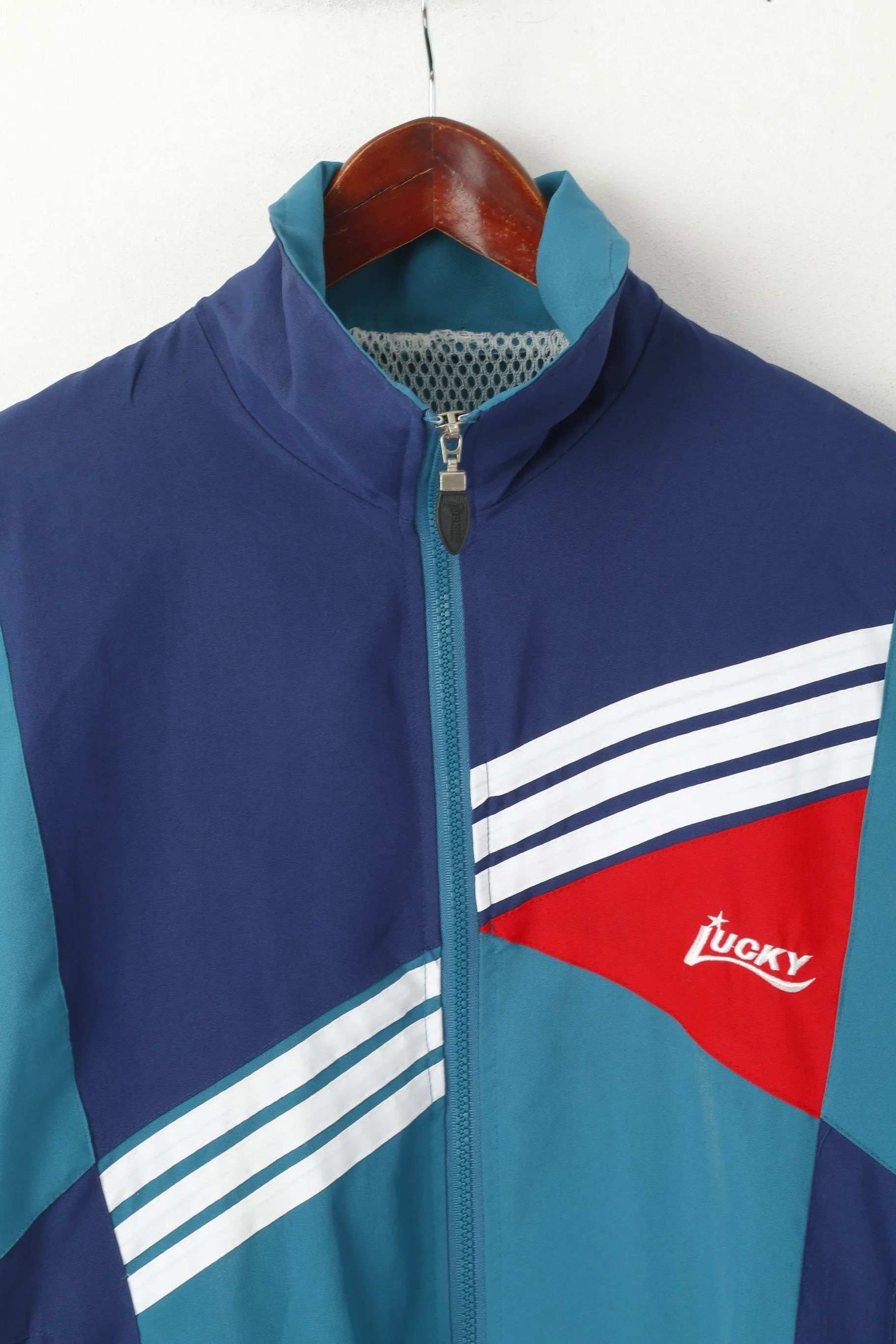 Lucky Men M Jacket Green Vintage Full Zipper Mesh Lined Activewear Tracksuit Top