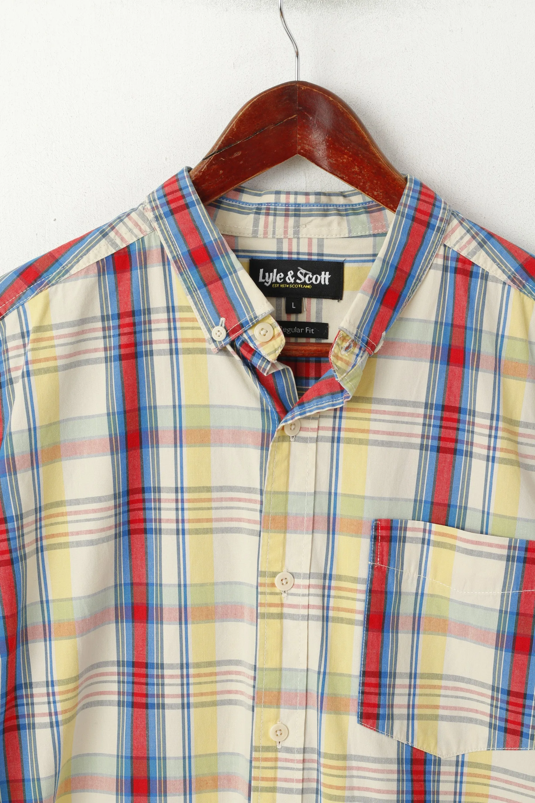 Lyle & Scott Men L Casual Shirt Multicolour Check Button Down Collar Regular Fit Top