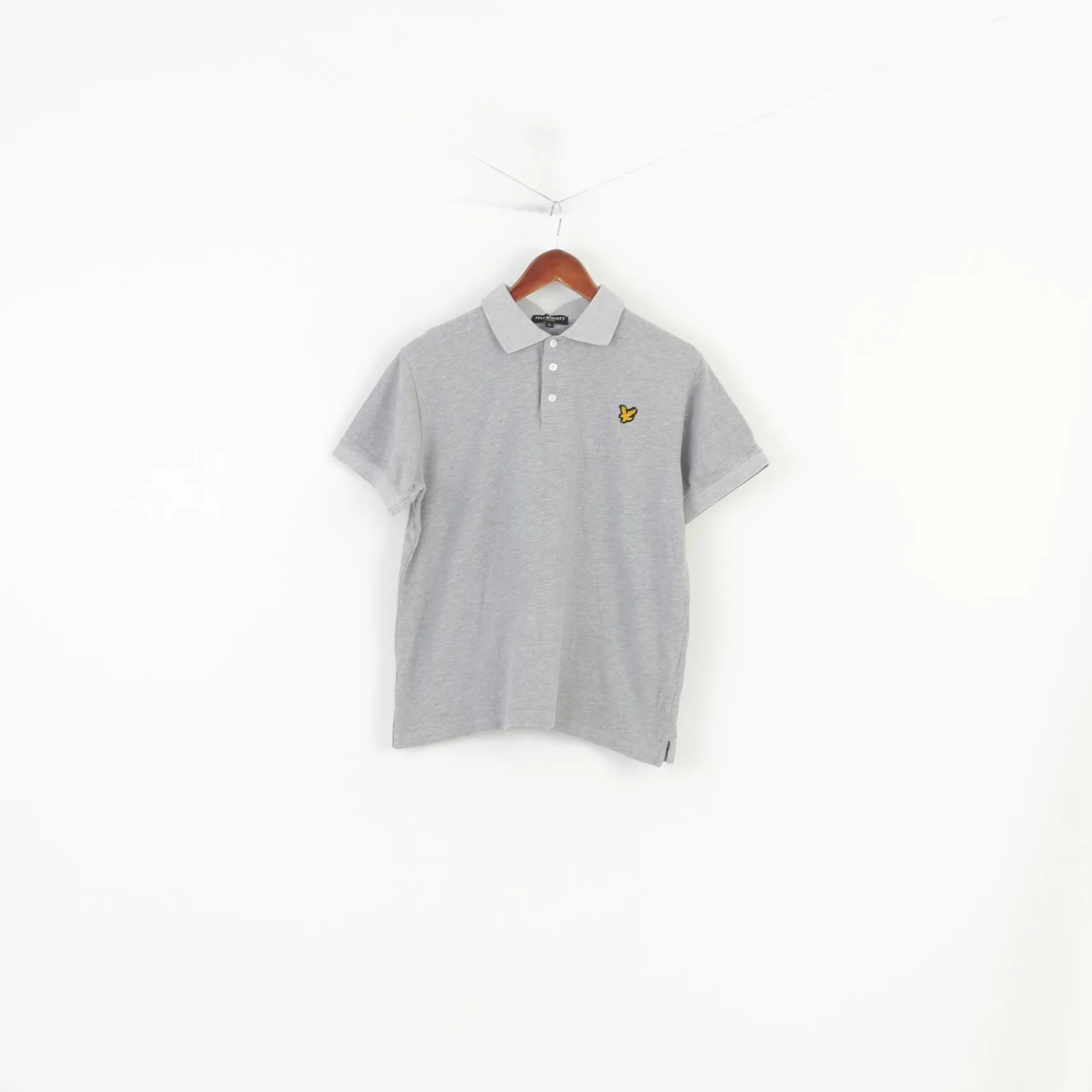 Lyle & Scott Men L Polo Shirt Grey Cotton Sport Short Sleeve Vintage Top