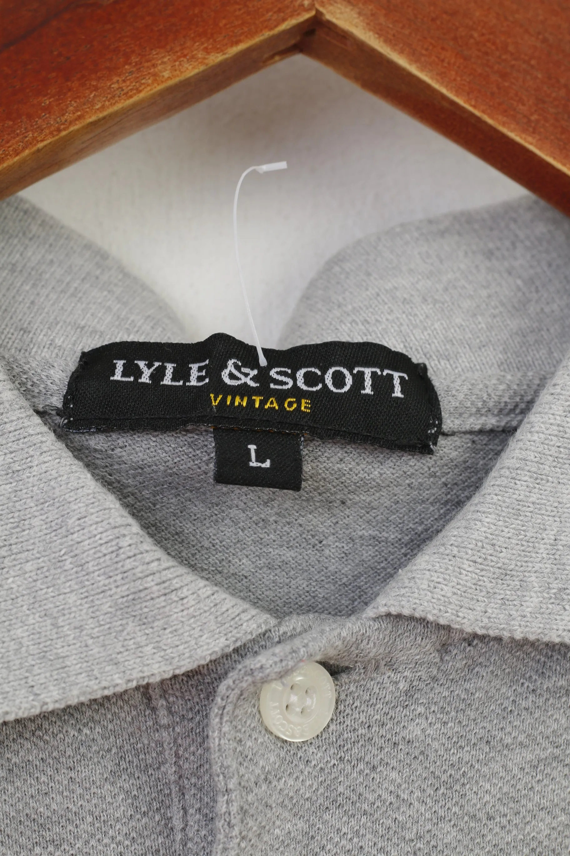 Lyle & Scott Men L Polo Shirt Grey Cotton Sport Short Sleeve Vintage Top