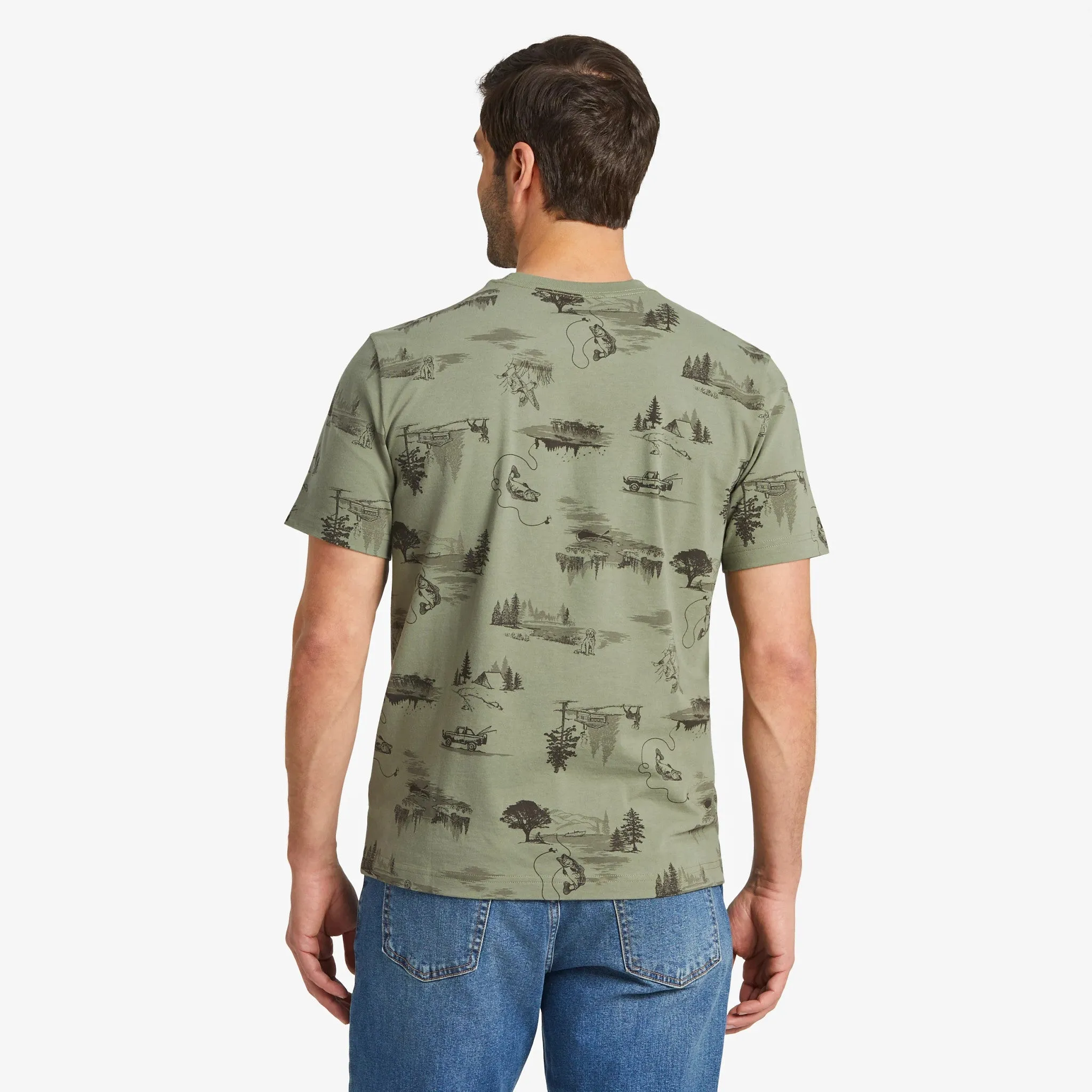Men's Outdoor Fishing Landscape Pattern Short Sleeve Allover Printed Crusher Tee Life is Good