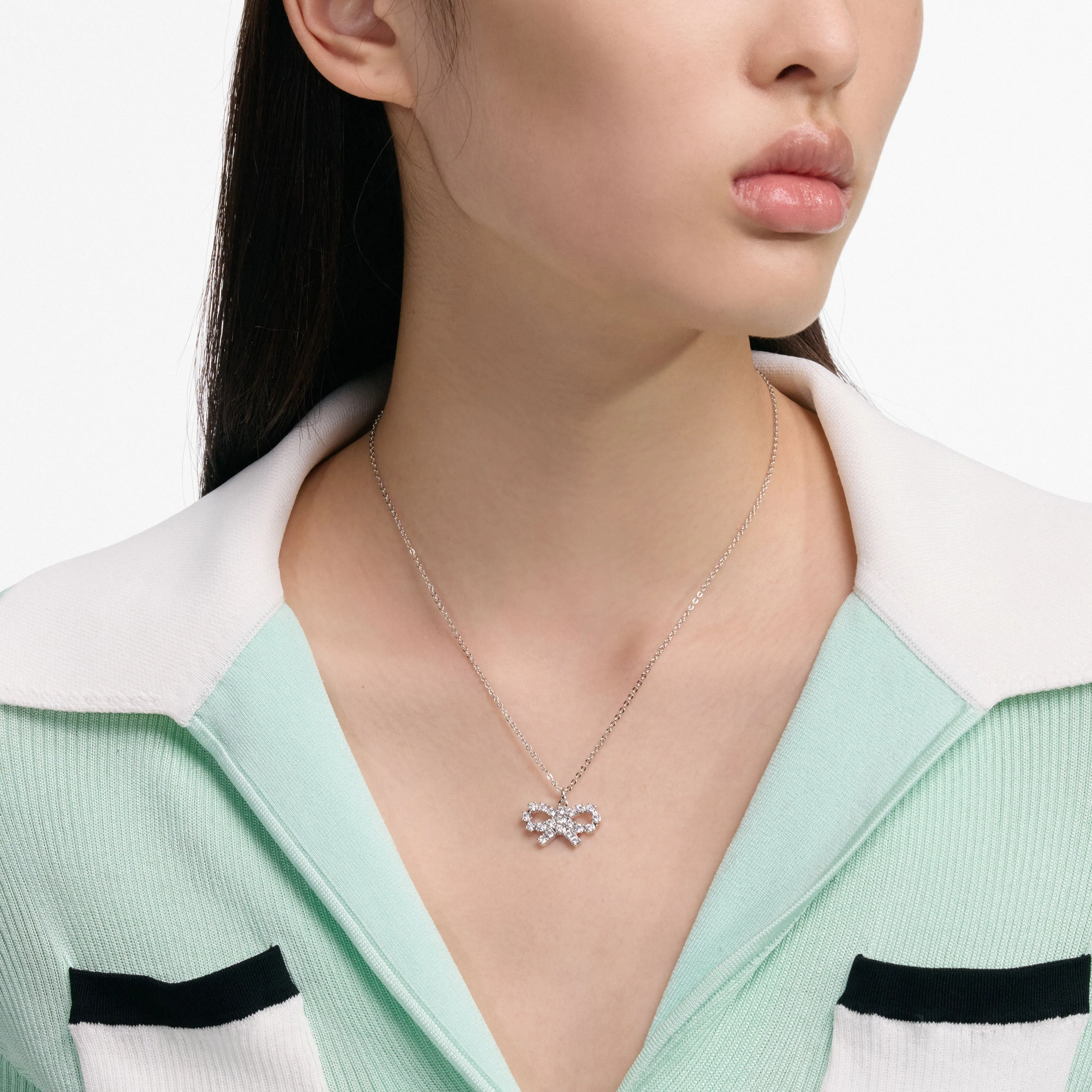 Micro Crystal Bow Necklace Self Portrait