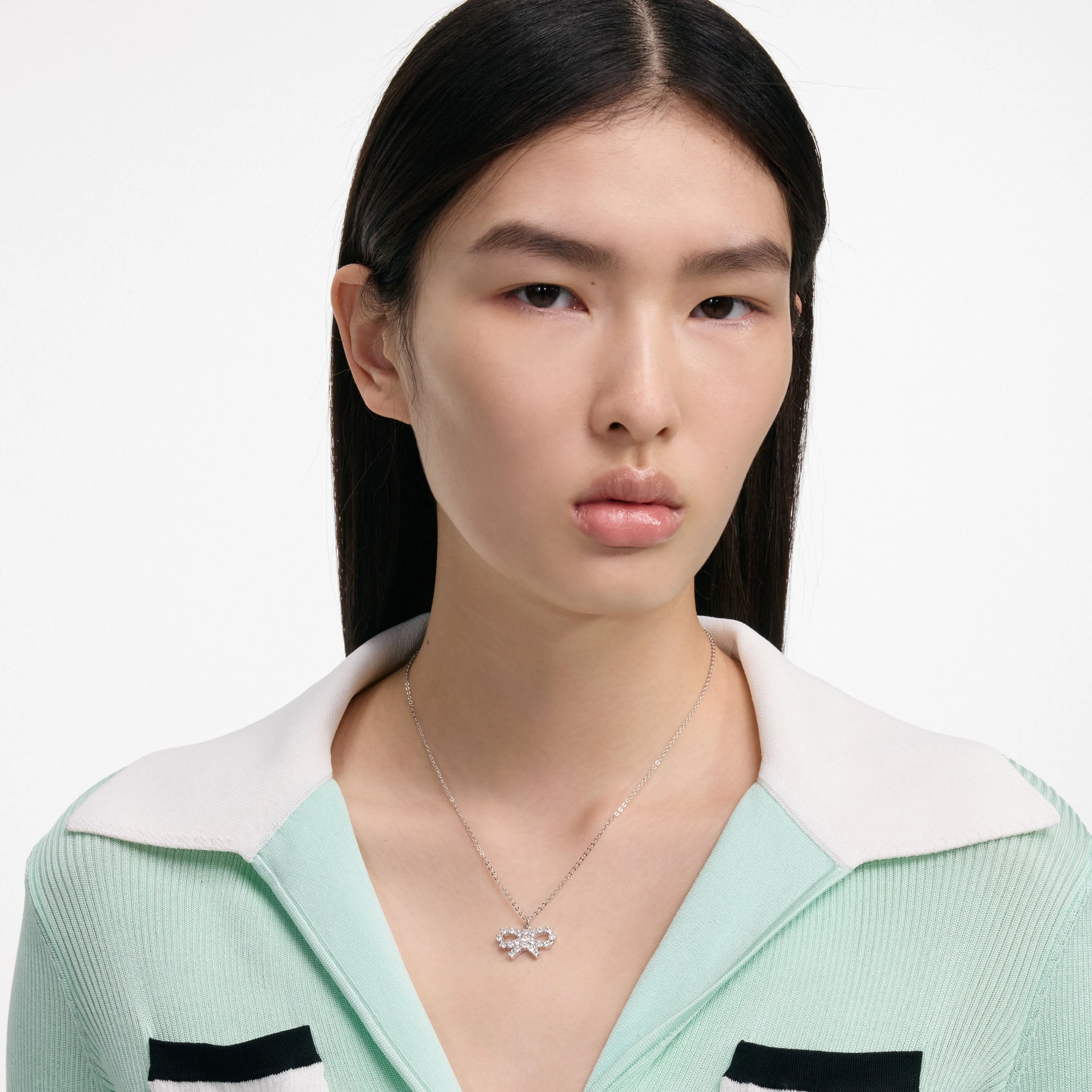 Micro Crystal Bow Necklace Self Portrait