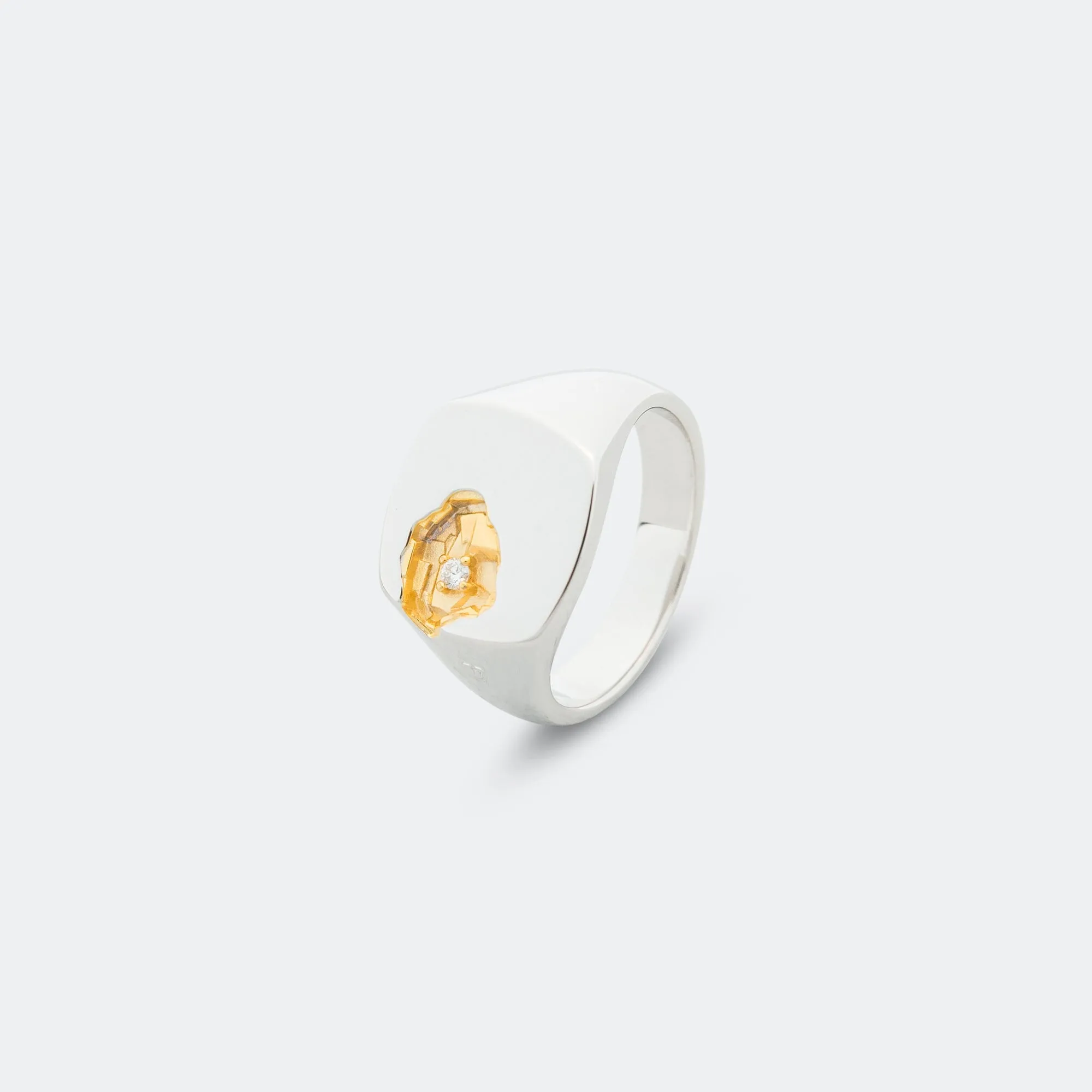 Mined Ring Large Diamond - 18K Gold/925 Silver