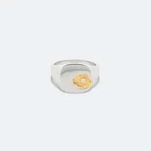 Mined Ring Large Diamond - 18K Gold/925 Silver