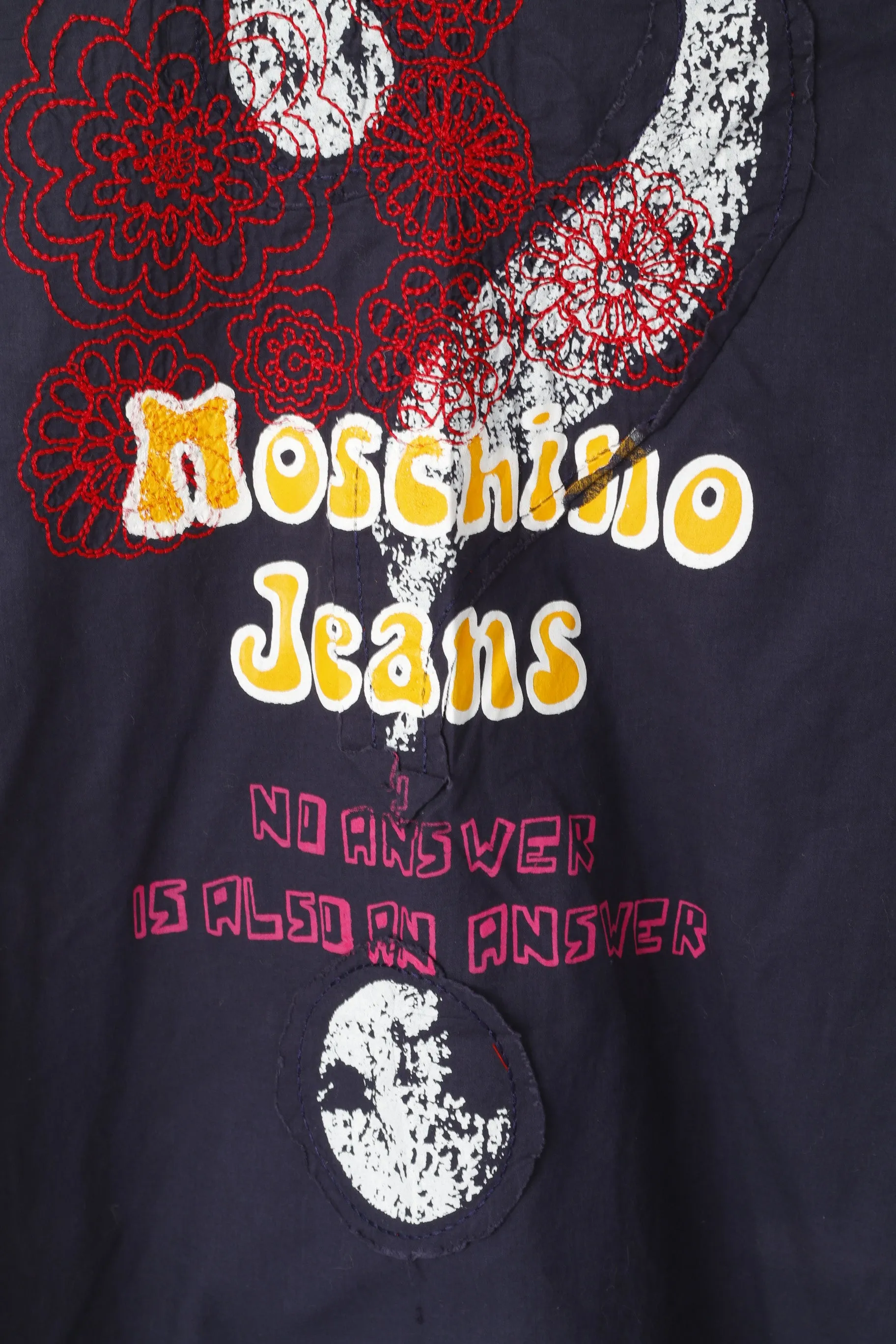Moschino Jeans Men M Casual Shirt Navy Cotton Emroidered Back Long Sleeve Top