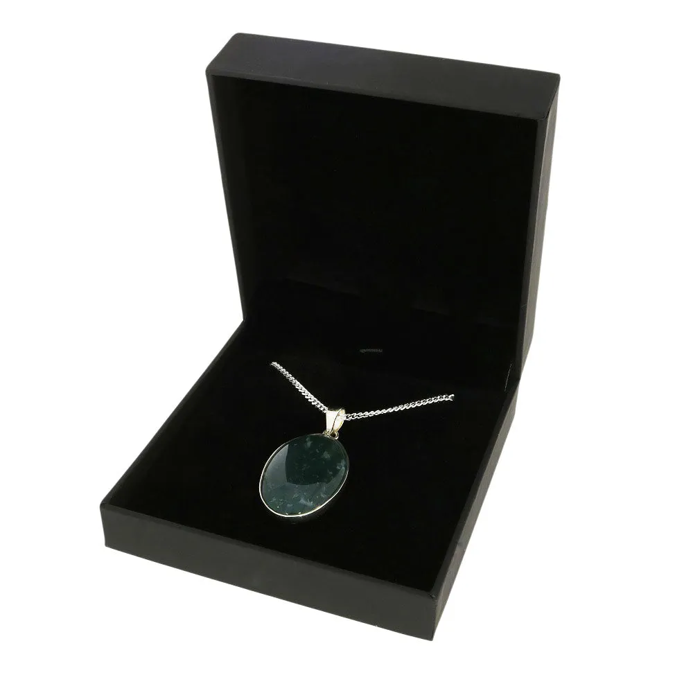 Moss Agate Sterling Silver Oval Pendant and Chain