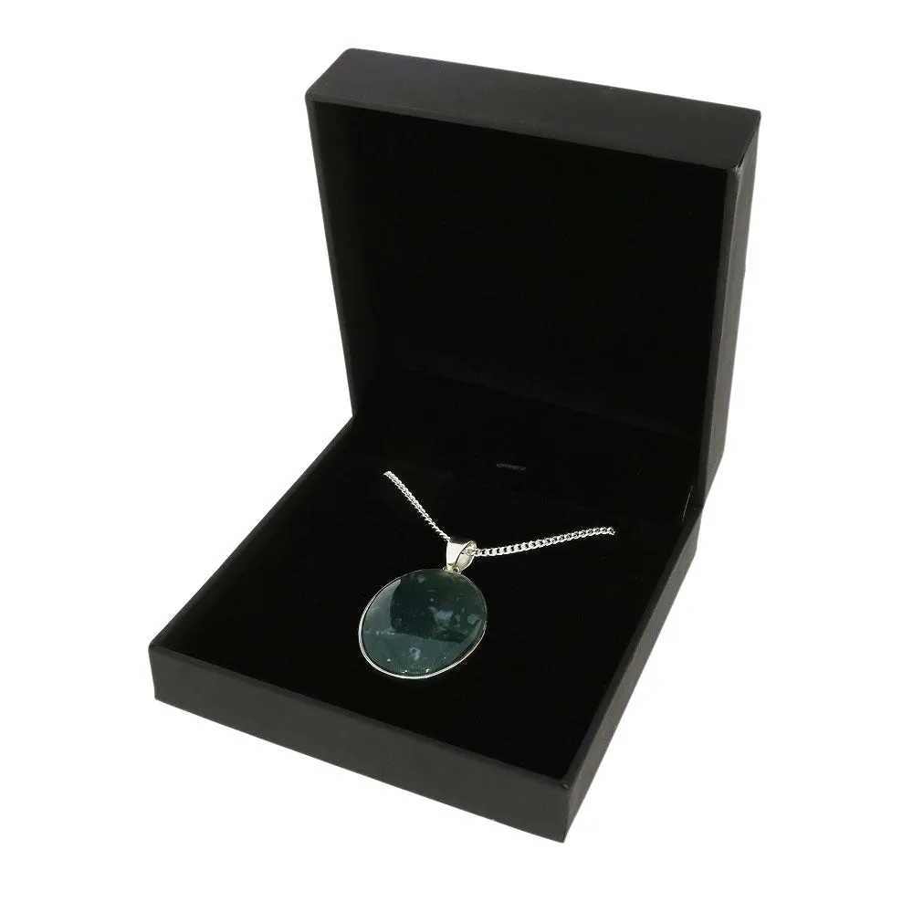 Moss Agate Sterling Silver Oval Pendant and Chain
