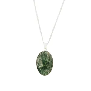 Moss Agate Sterling Silver Oval Pendant and Chain