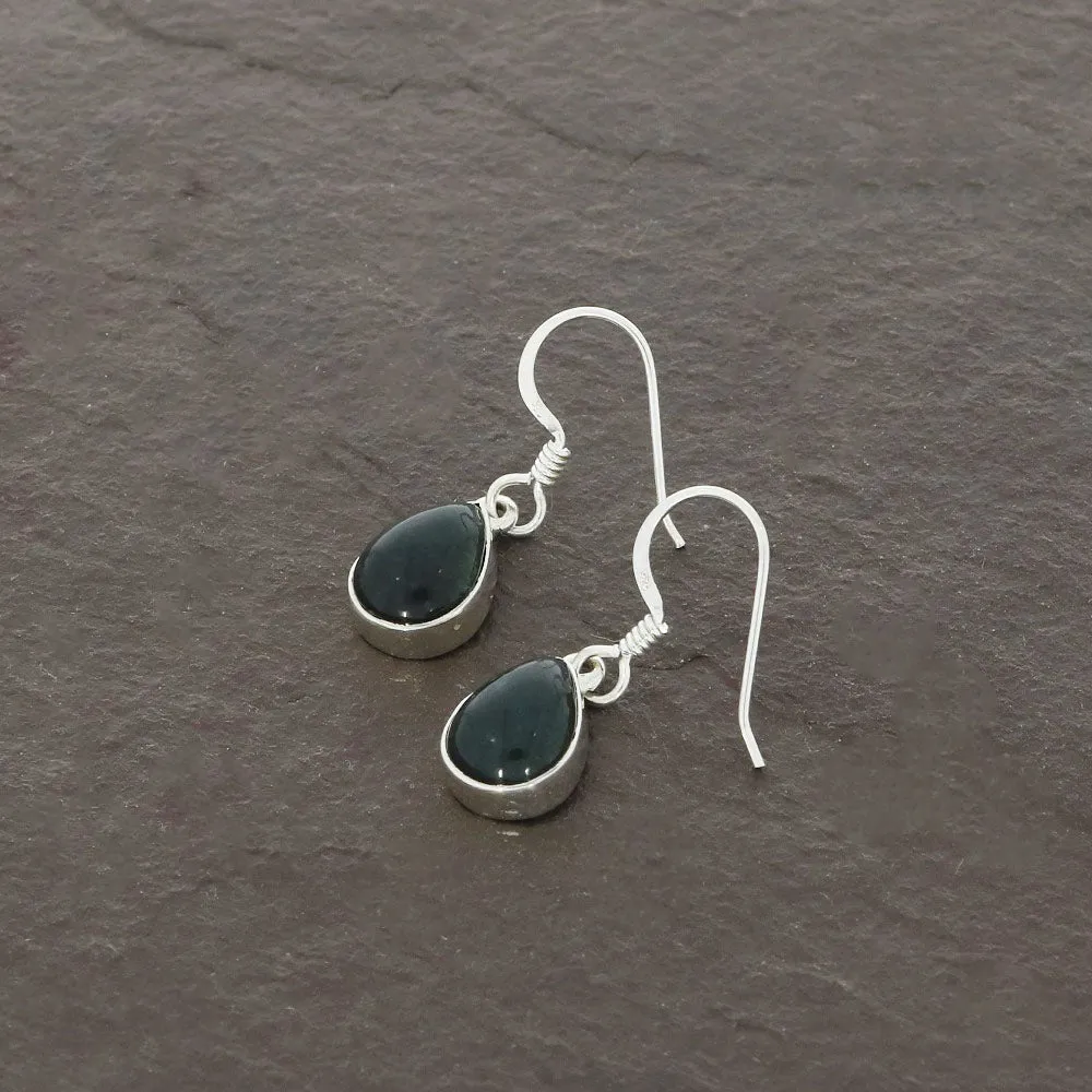 Moss Agate Sterling Silver Teardrop Drop Earrings