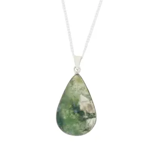 Moss Agate Sterling Silver Teardrop Pendant and Chain