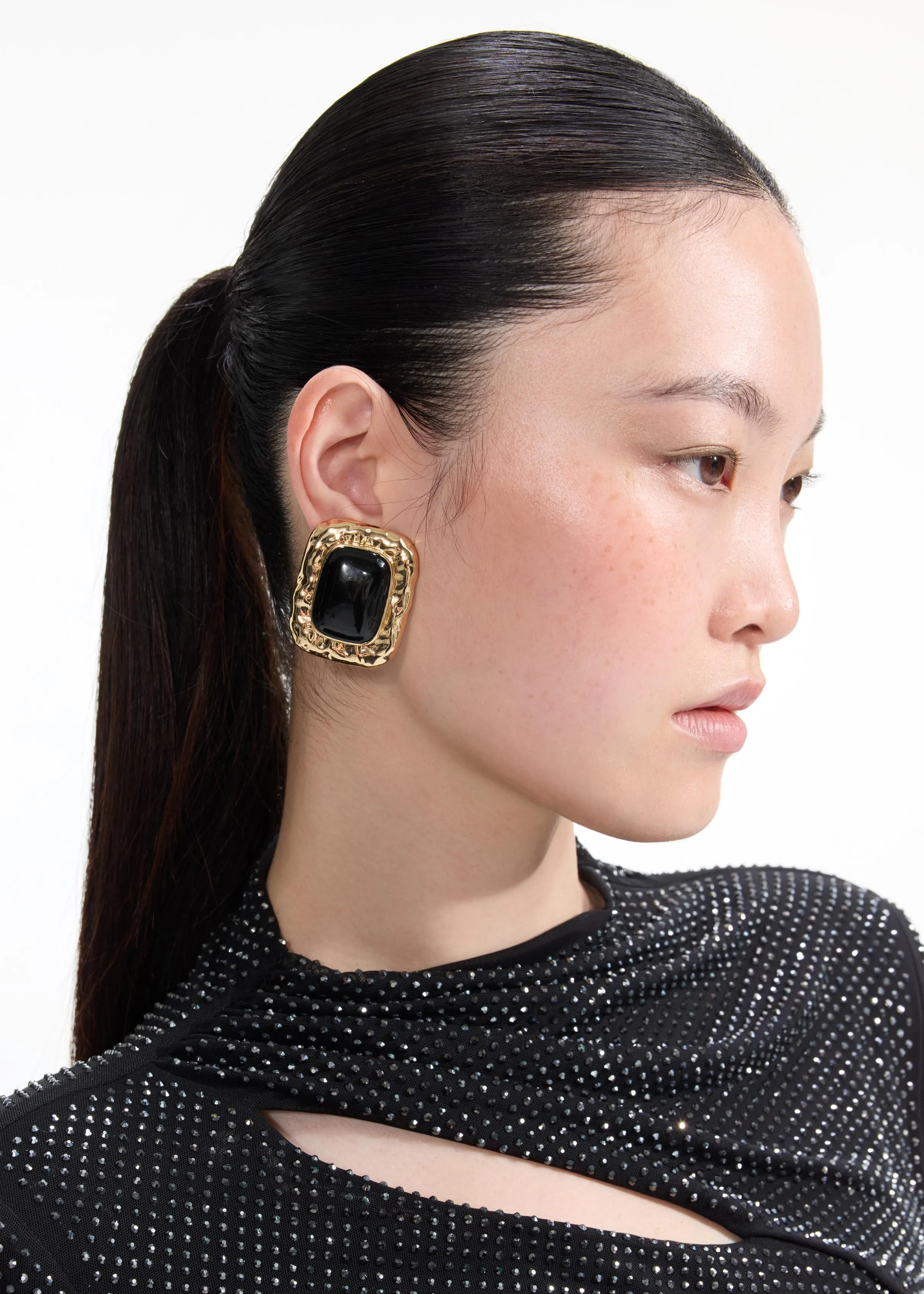 Mottled Gold Black Earrings Self Portrait