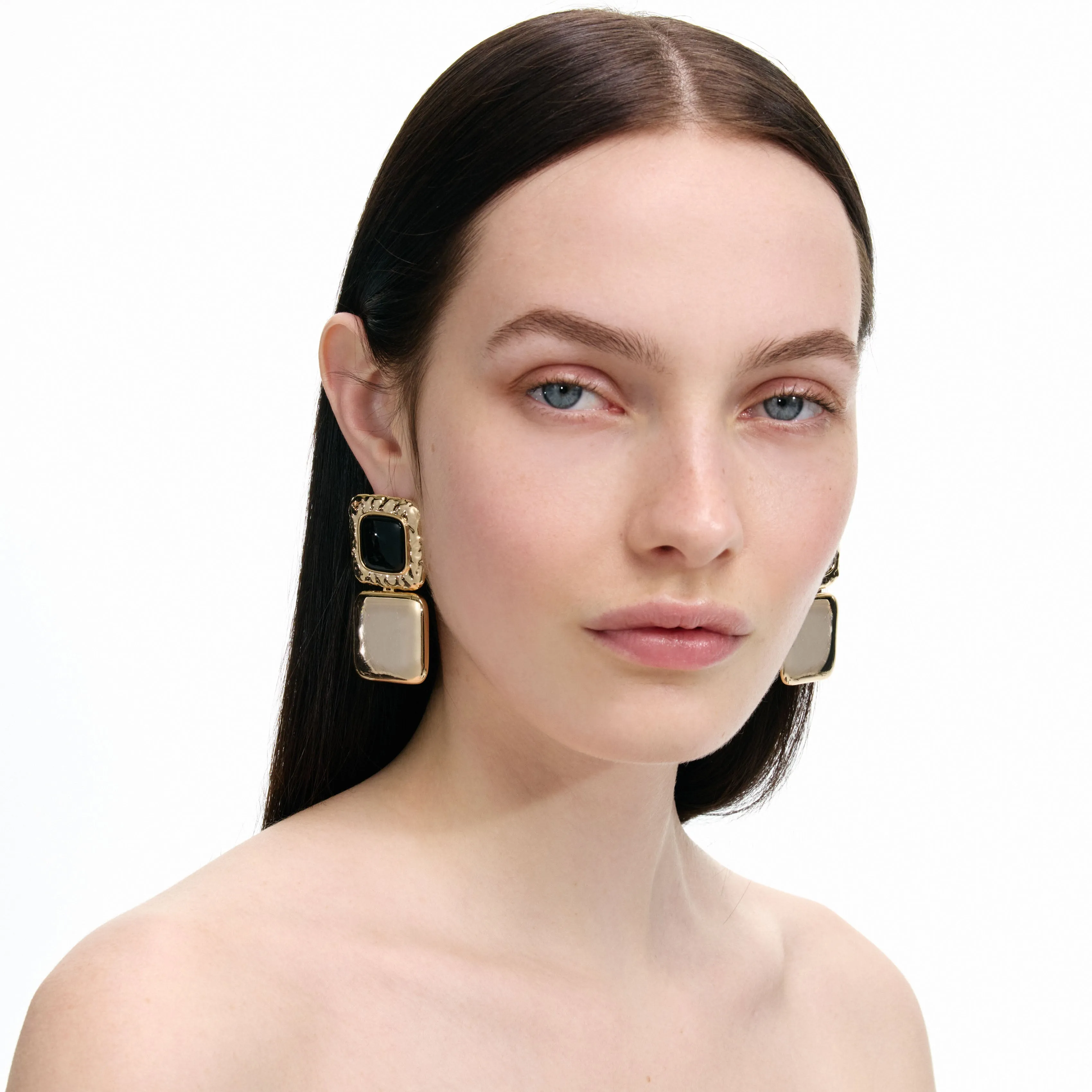 Mottled Gold Black Tiered Earrings Self Portrait