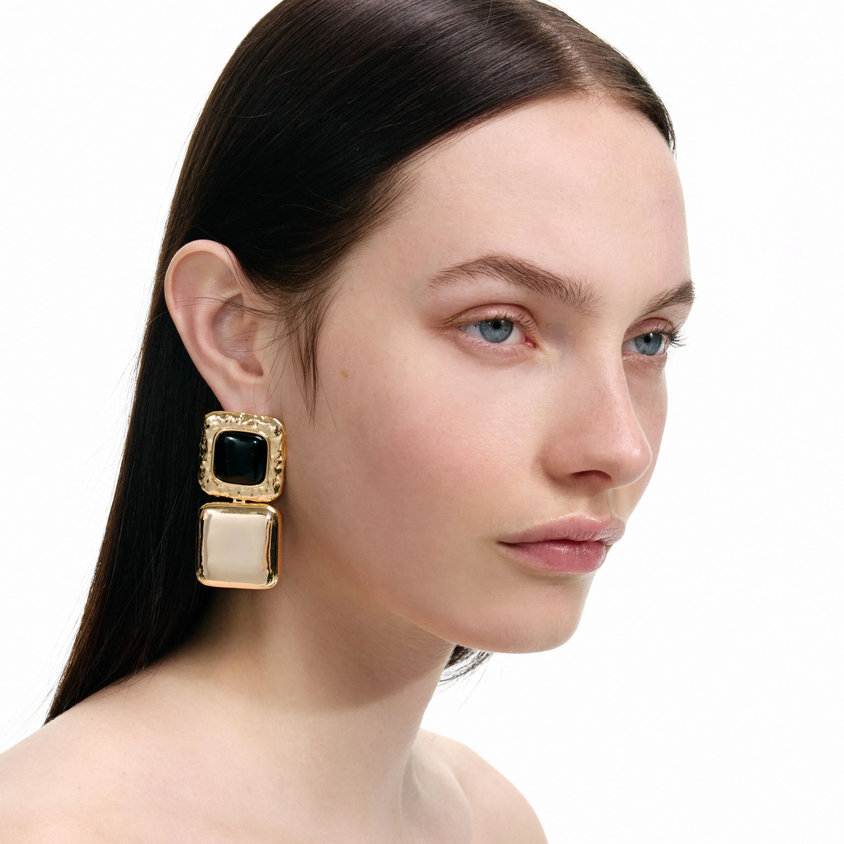 Mottled Gold Black Tiered Earrings Self Portrait