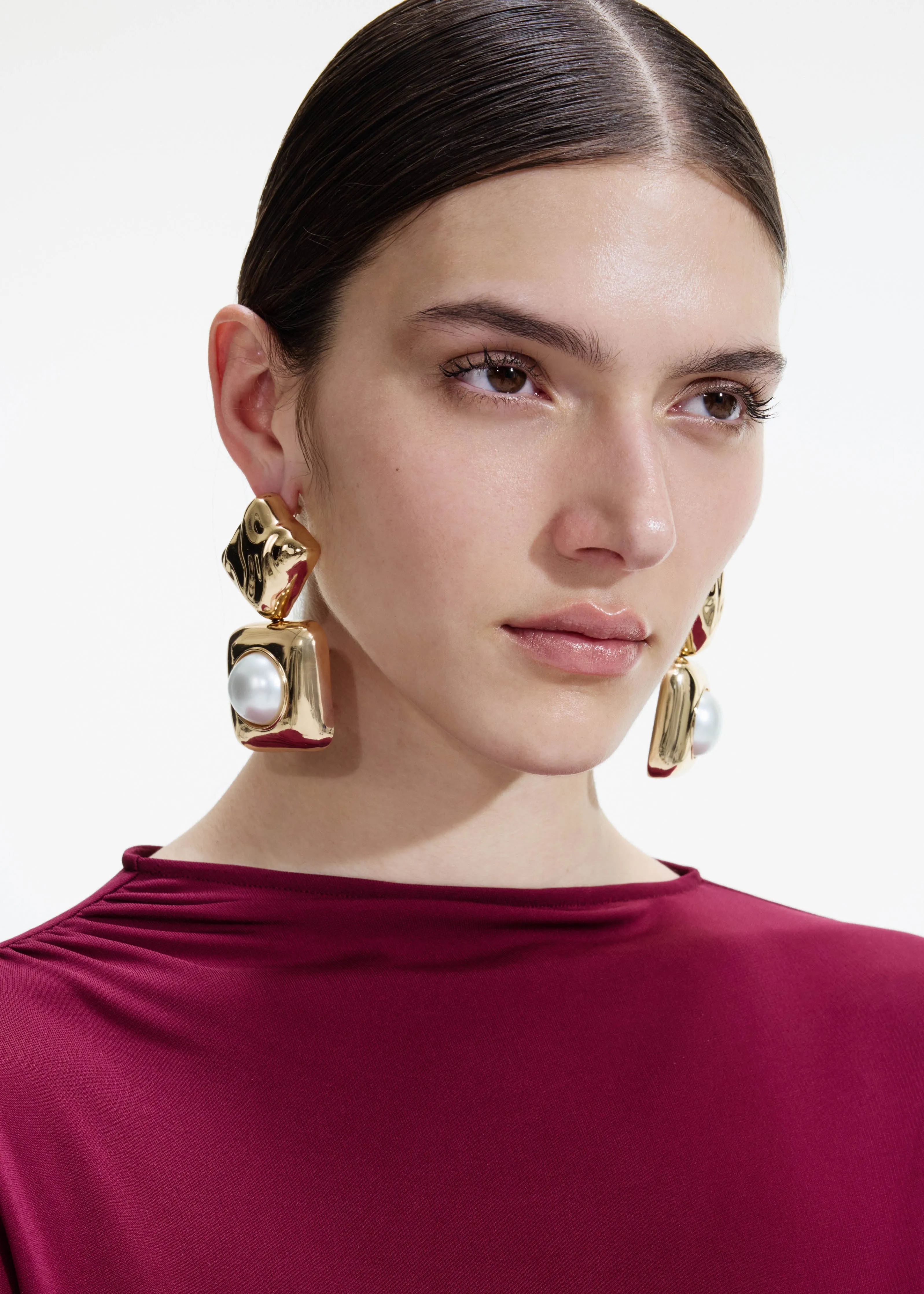 Mottled Gold Pearl Tiered Earrings Self Portrait