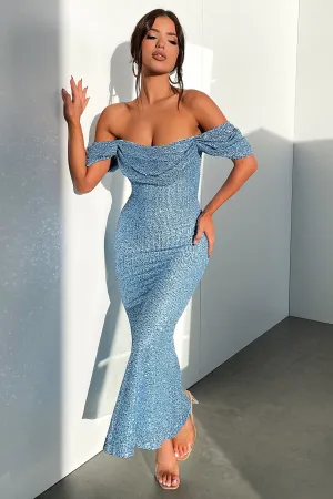 Nara Off Shoulder Sequin Maxi Dress - Blue