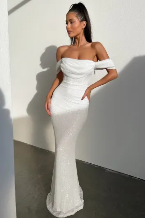 Nara Off Shoulder Sequin Maxi Dress - White
