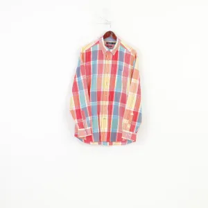 Nautica Men L Casual Shirt Classic Fit Multicolor Checkered Cotton Long Sleeve Since 1983 Vintage Top