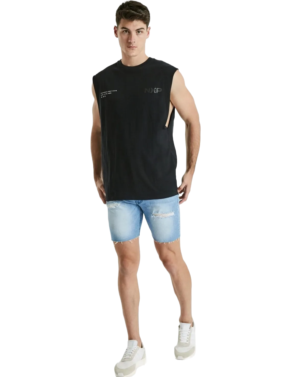 Nena And Pasadena - NXP Turn Back Scoop Back Muscle Tee - Jet Black