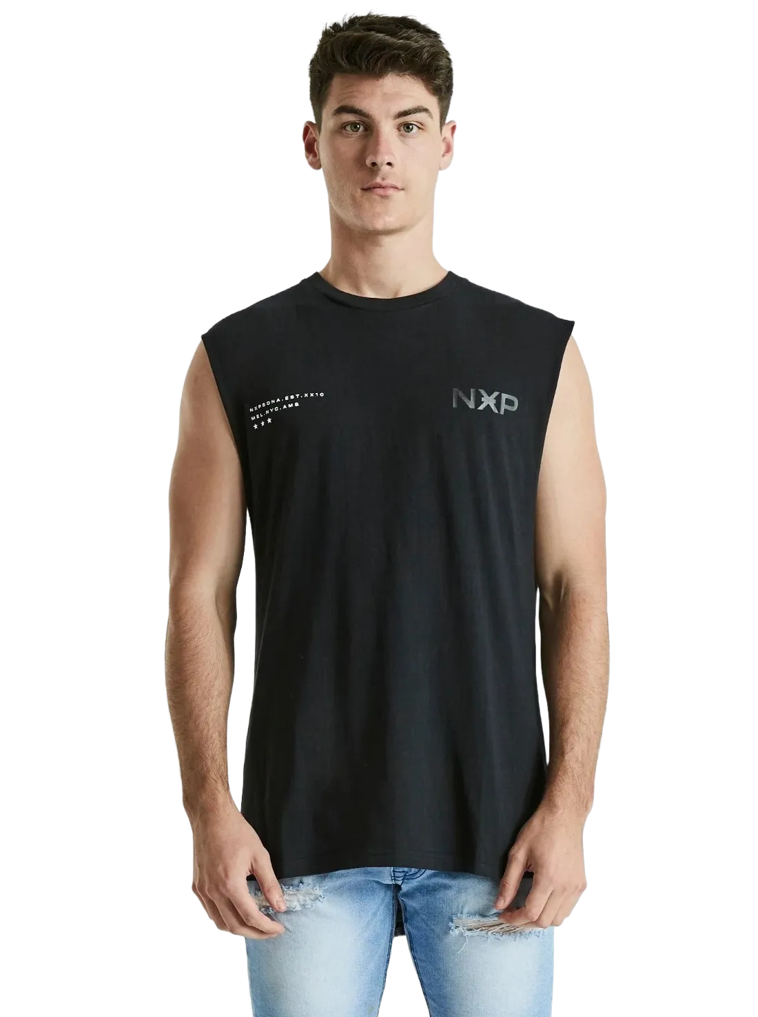 Nena And Pasadena - NXP Turn Back Scoop Back Muscle Tee - Jet Black