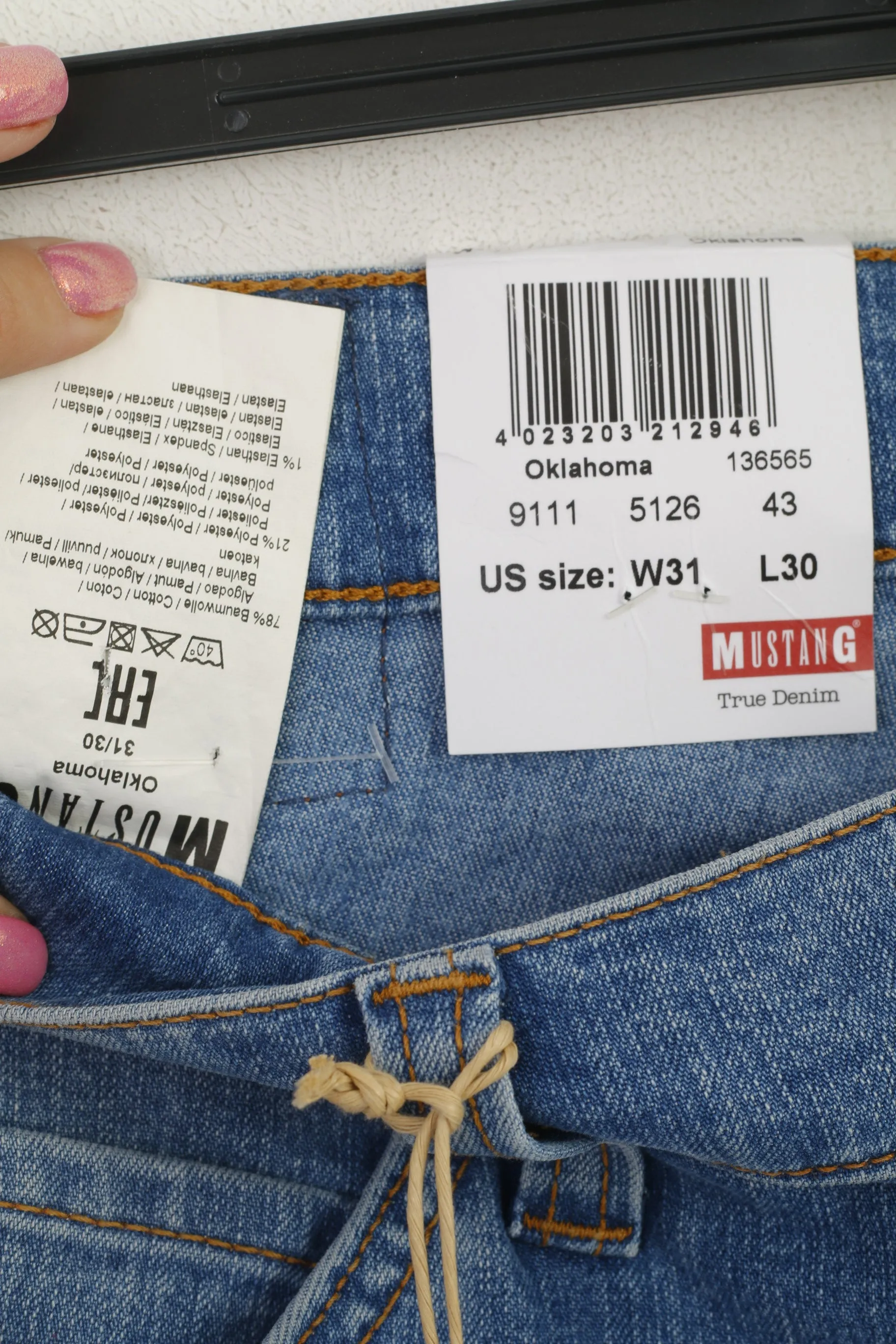 New Mustang Men 31 Jeans Trousers Blue Oklahoma Slim Straight Classic Vintage Pants