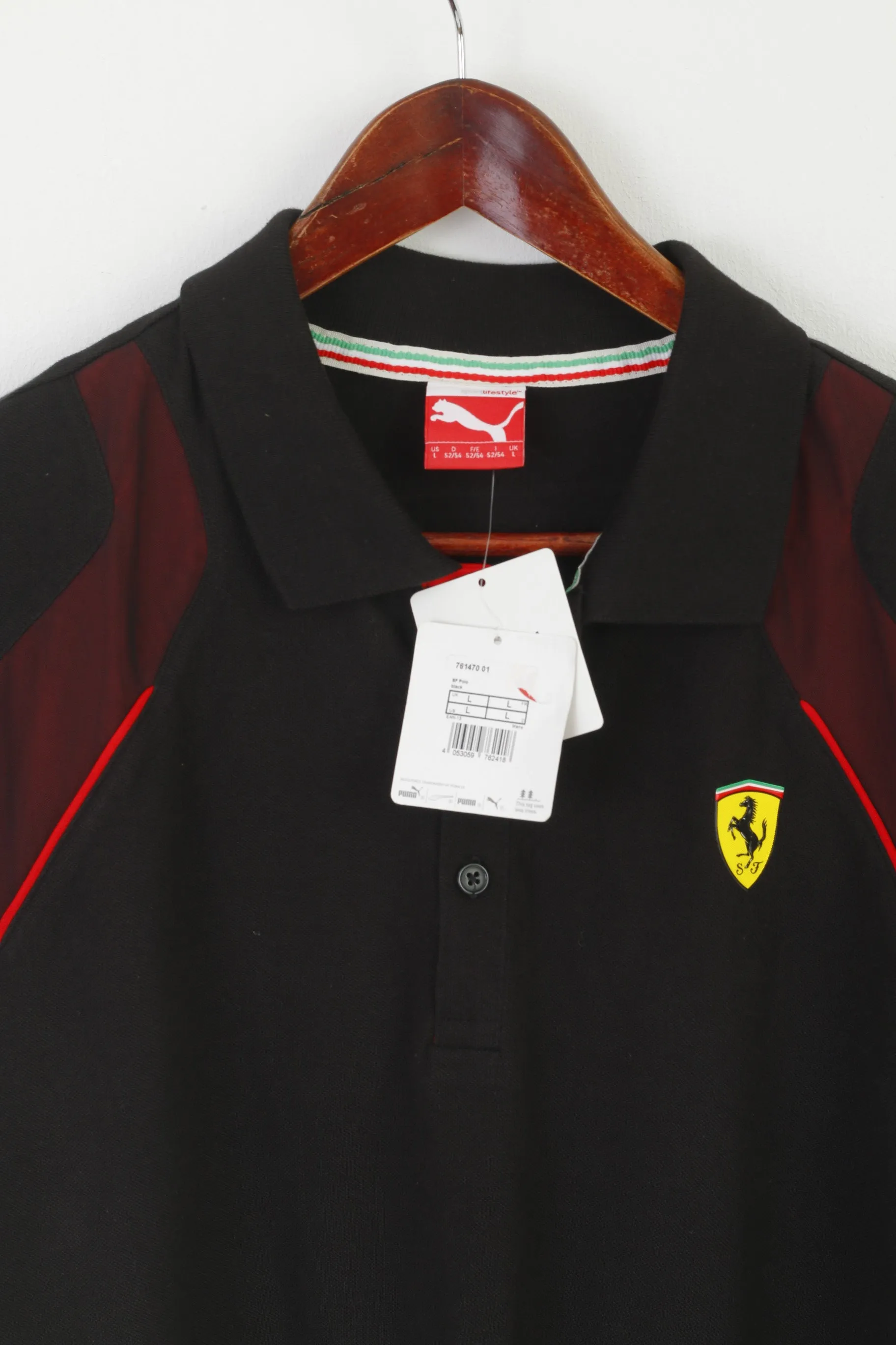 New Puma Men L Polo Shirt Black Cotton Ferrari Licensed Scuderia Sport Top