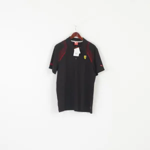New Puma Men L Polo Shirt Black Cotton Ferrari Licensed Scuderia Sport Top
