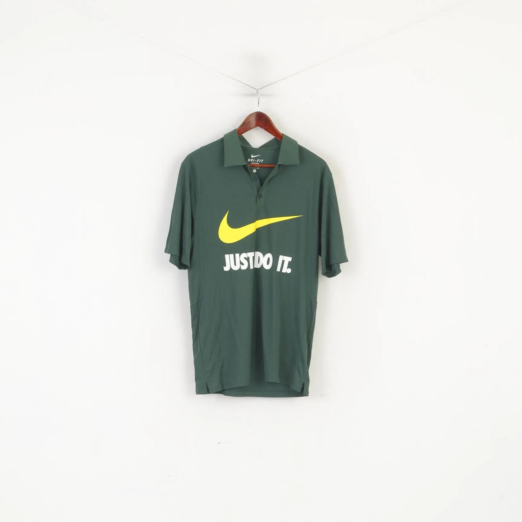 Nike Men S Polo Shirt Green Dri-Fit Sportswear Just Do It Logo Jersey Top