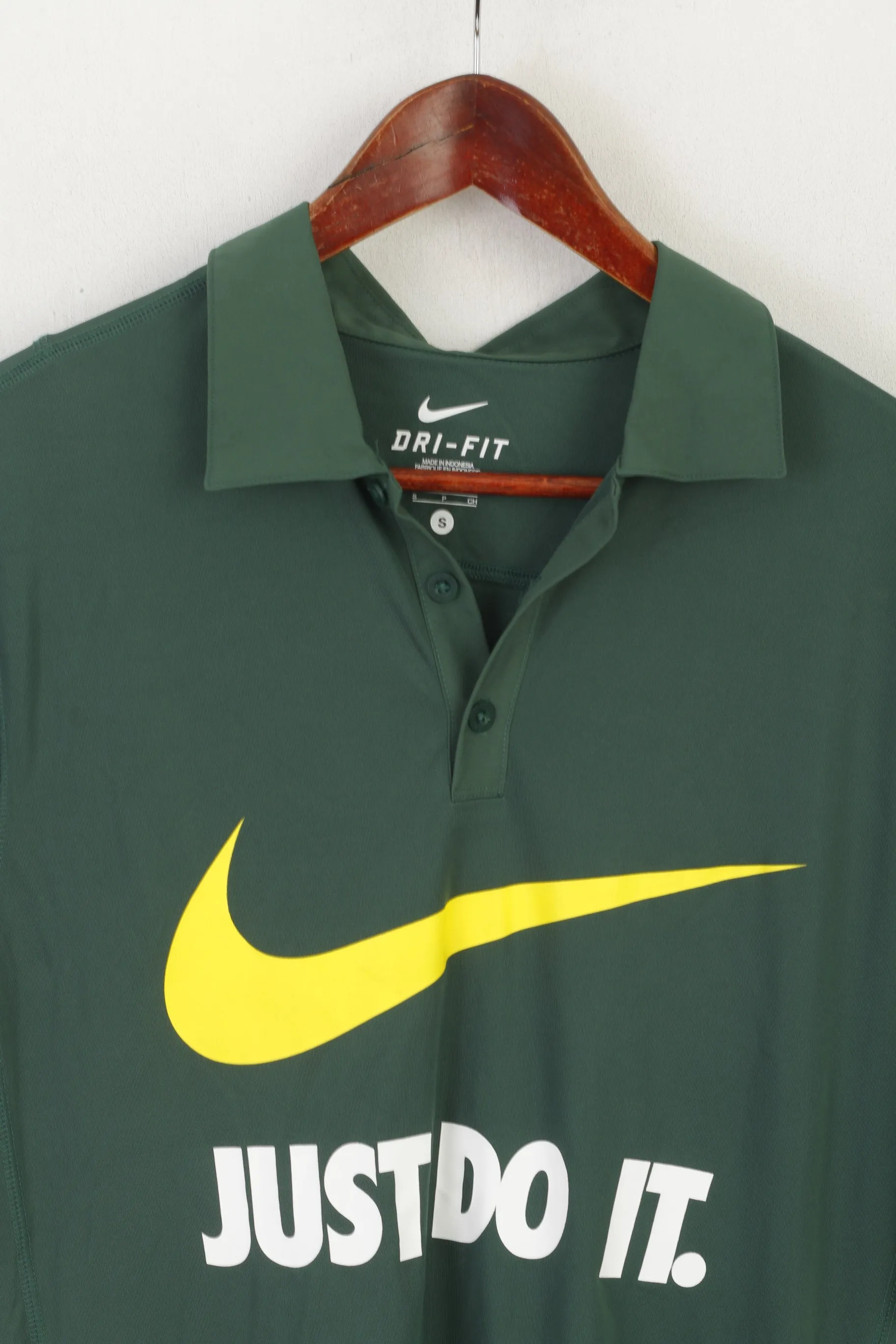 Nike Men S Polo Shirt Green Dri-Fit Sportswear Just Do It Logo Jersey Top
