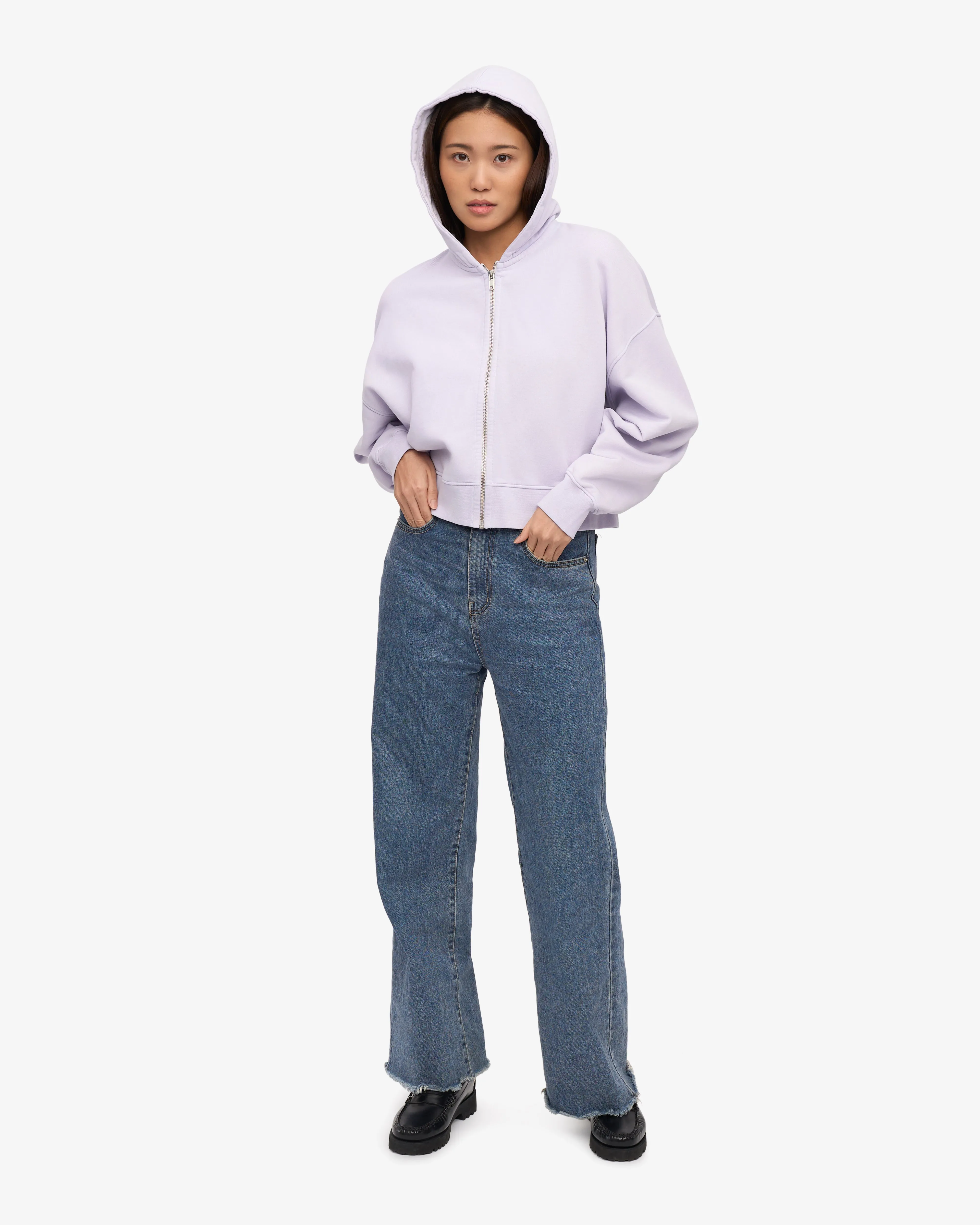 Organic Crop Zip Hood - Ivory White