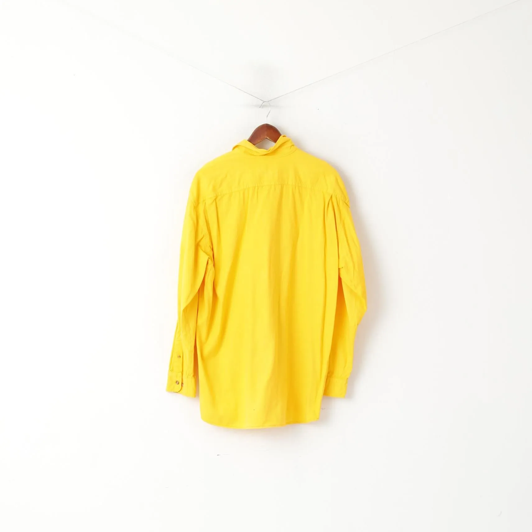 Peak Performance Men L Casual Shirt Yellow Jeans Cotton Outdoor Long Sleeve Top