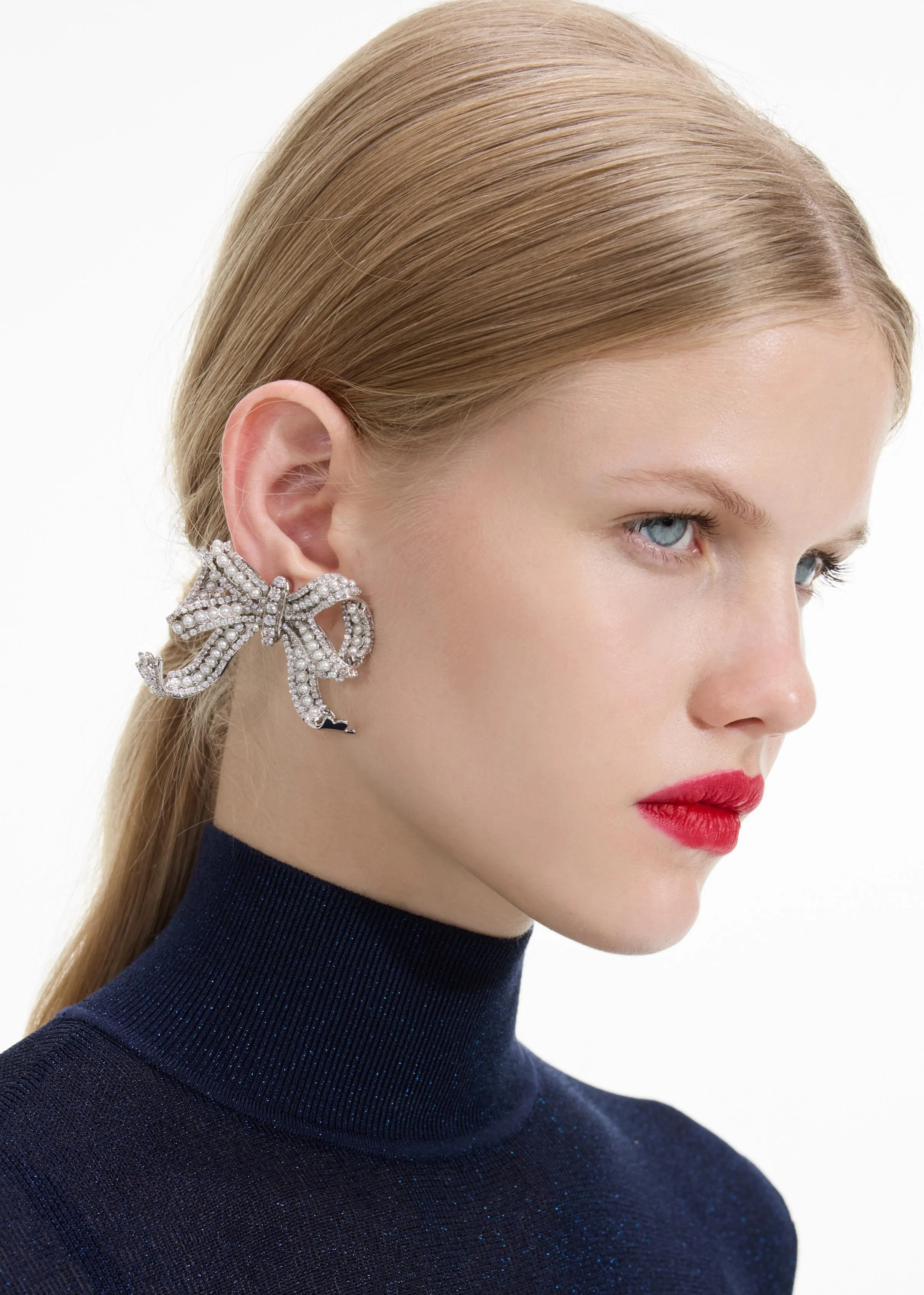 Pearl Crystal Bow Earrings Self Portrait